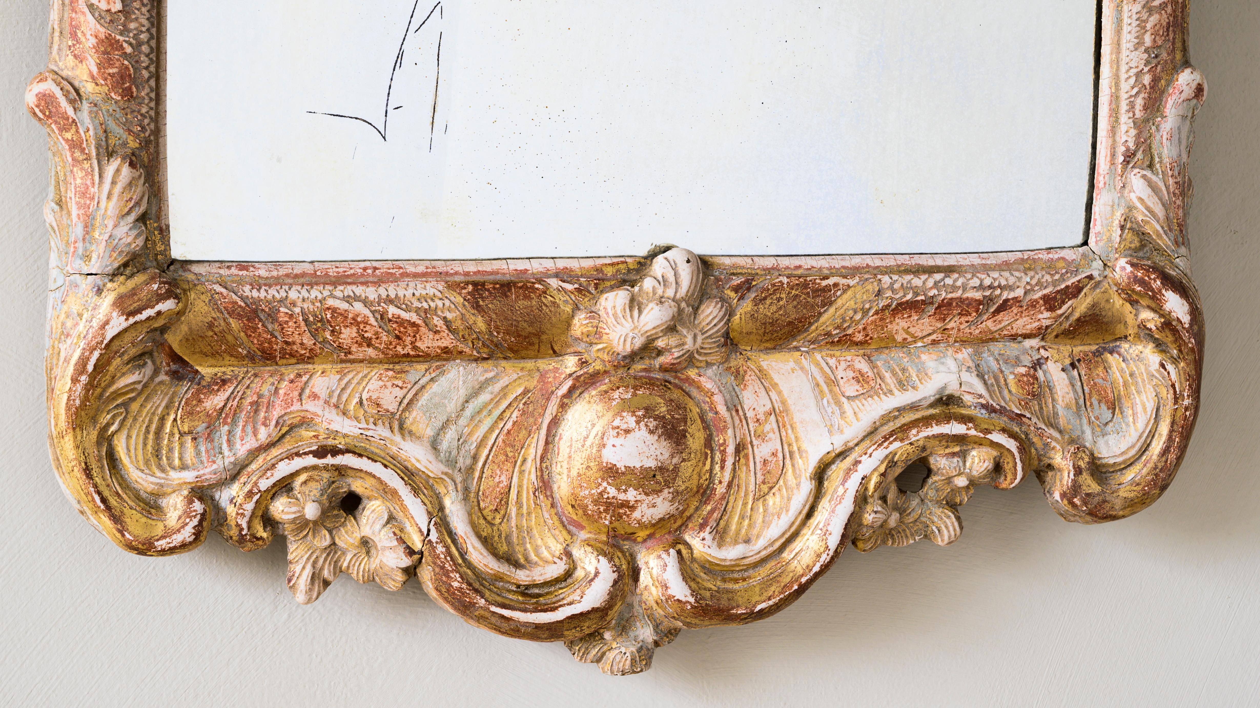 18th Century Rococo Giltwood Mirror In Fair Condition In Allerum, SE