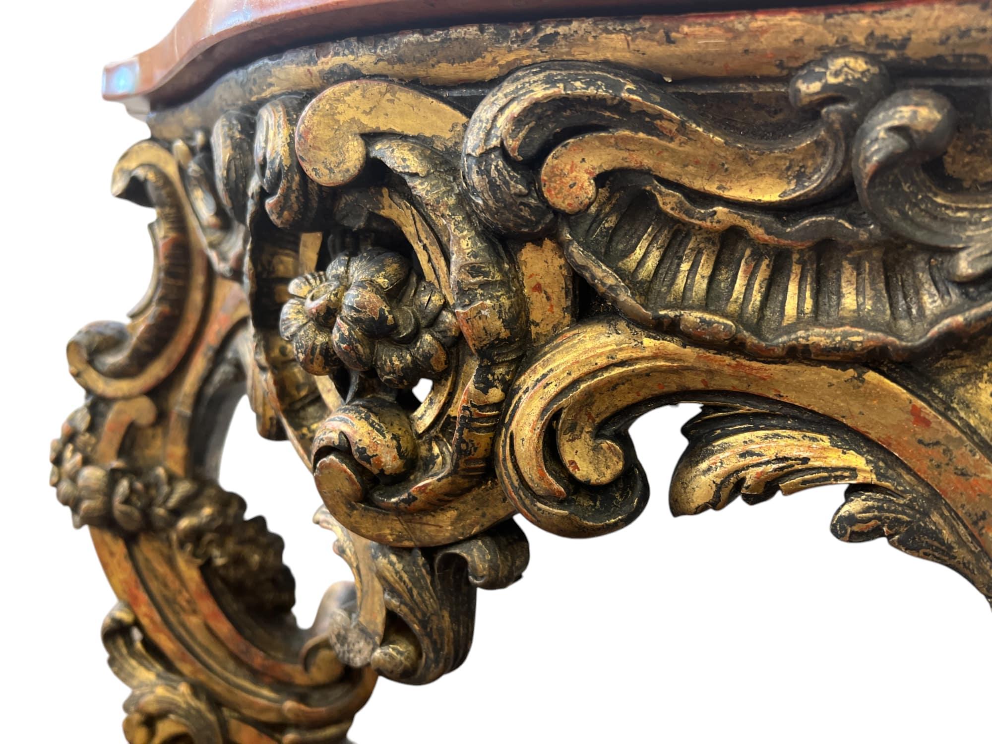 18th-Century Rococo Giltwood Wall-mounted Console Table with Marble Top For Sale 4
