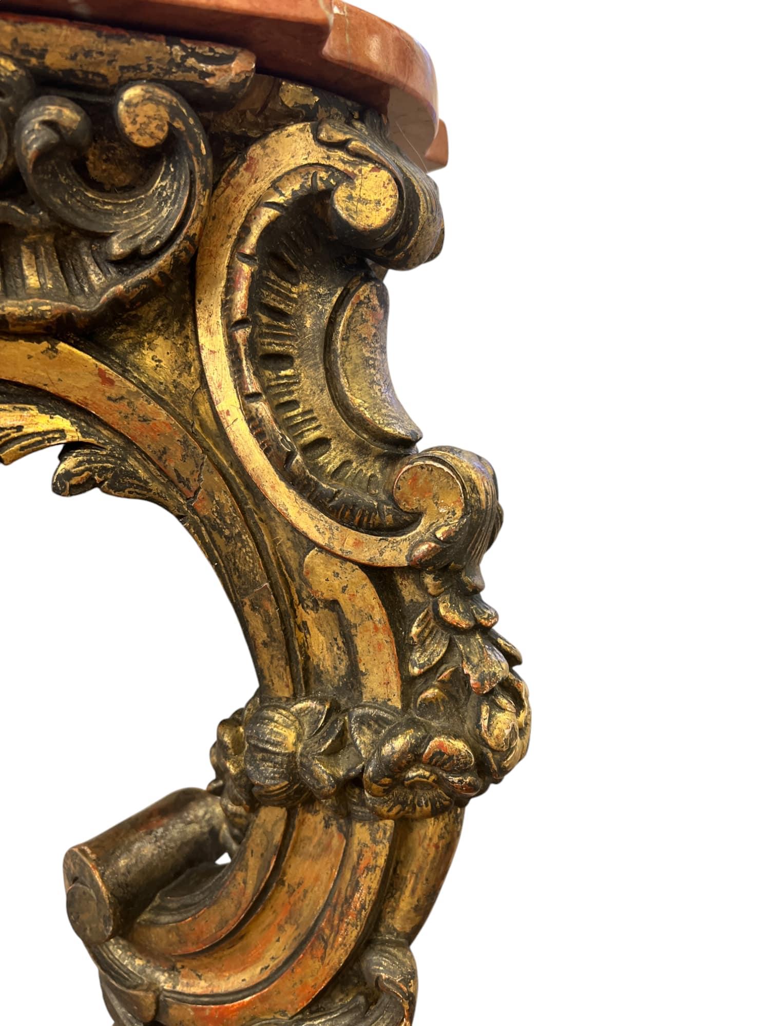 18th-Century Rococo Giltwood Wall-mounted Console Table with Marble Top For Sale 5