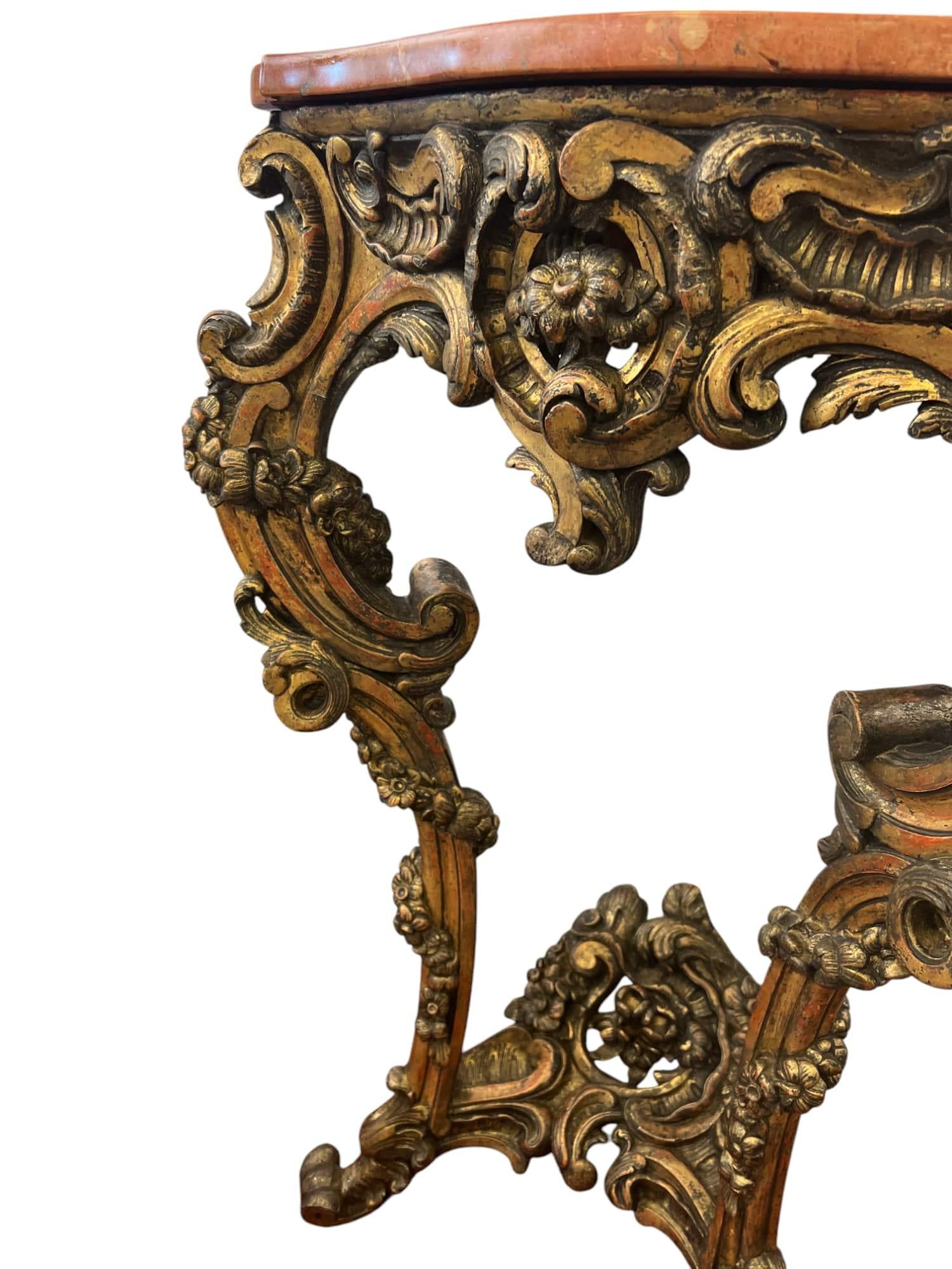 18th-Century Rococo Giltwood Wall-mounted Console Table with Marble Top For Sale 6