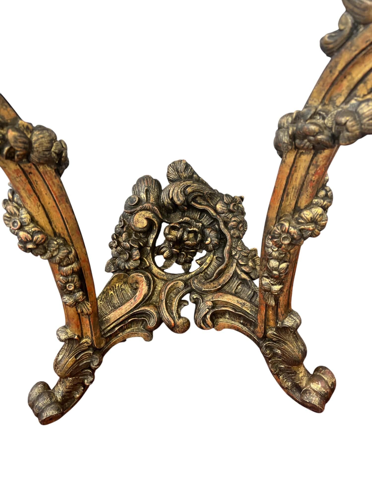 18th-Century Rococo Giltwood Wall-mounted Console Table with Marble Top For Sale 7