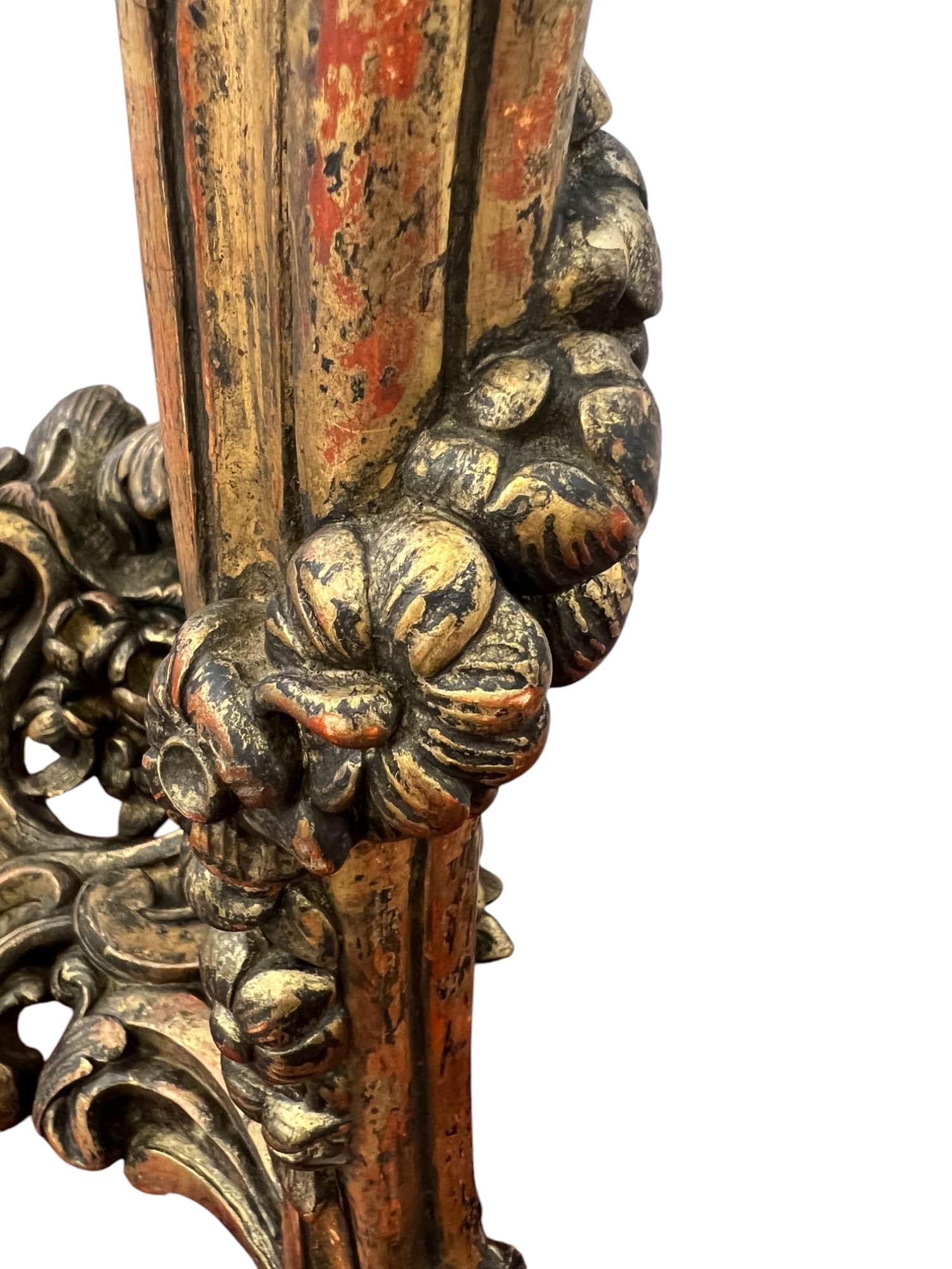 18th-Century Rococo Giltwood Wall-mounted Console Table with Marble Top For Sale 8