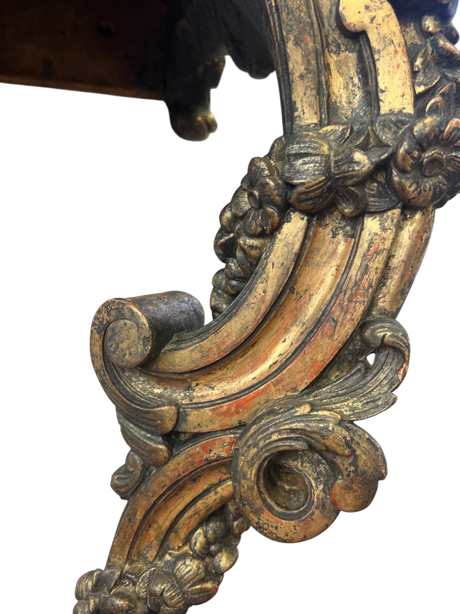 18th-Century Rococo Giltwood Wall-mounted Console Table with Marble Top For Sale 9
