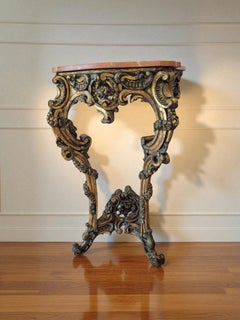 Late 18th-Century Rococo Giltwood Wall-Mounted Console Table with Marble Top