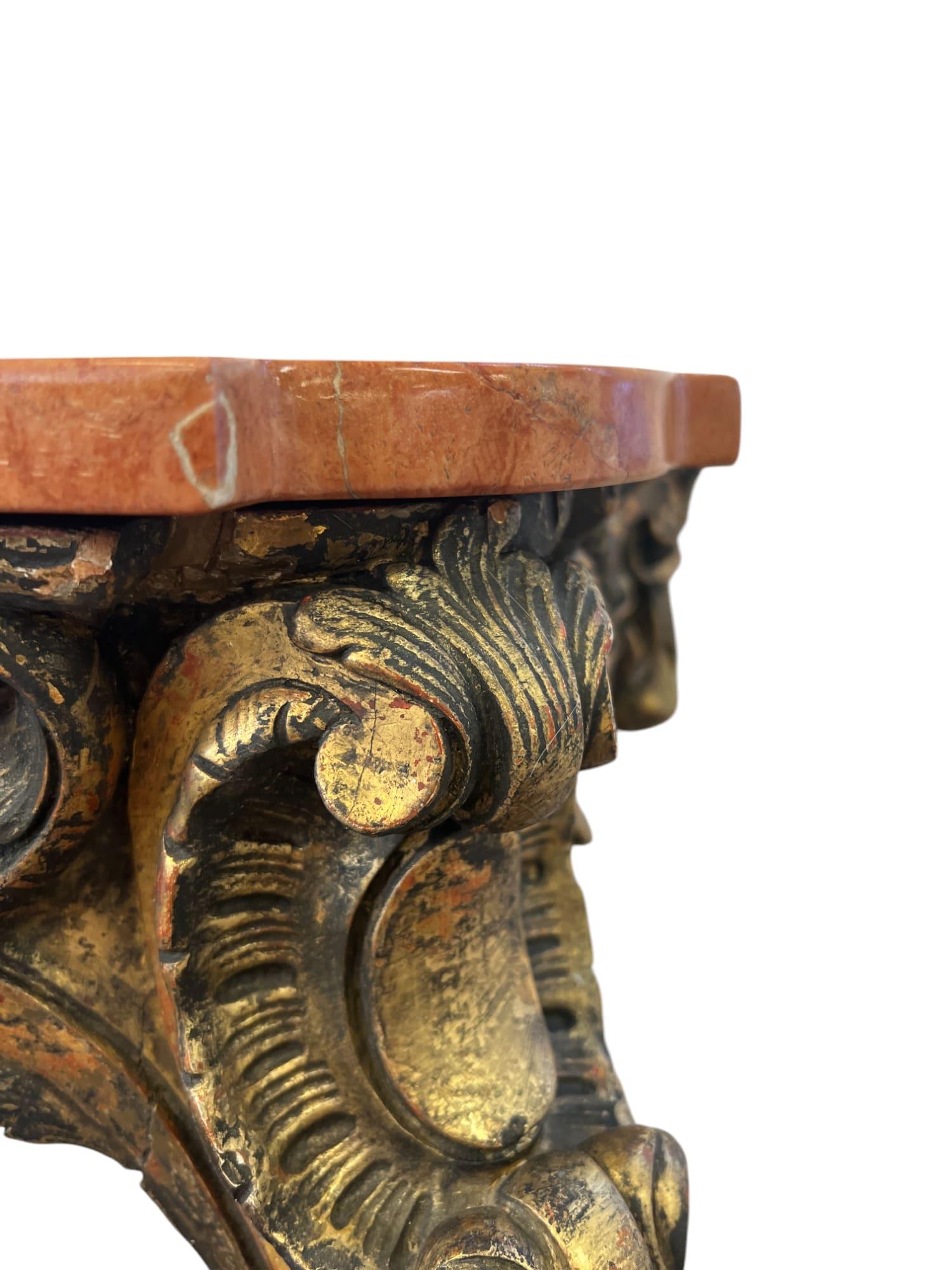 18th-Century Rococo Giltwood Wall-mounted Console Table with Marble Top In Good Condition For Sale In North Palm Beach, FL