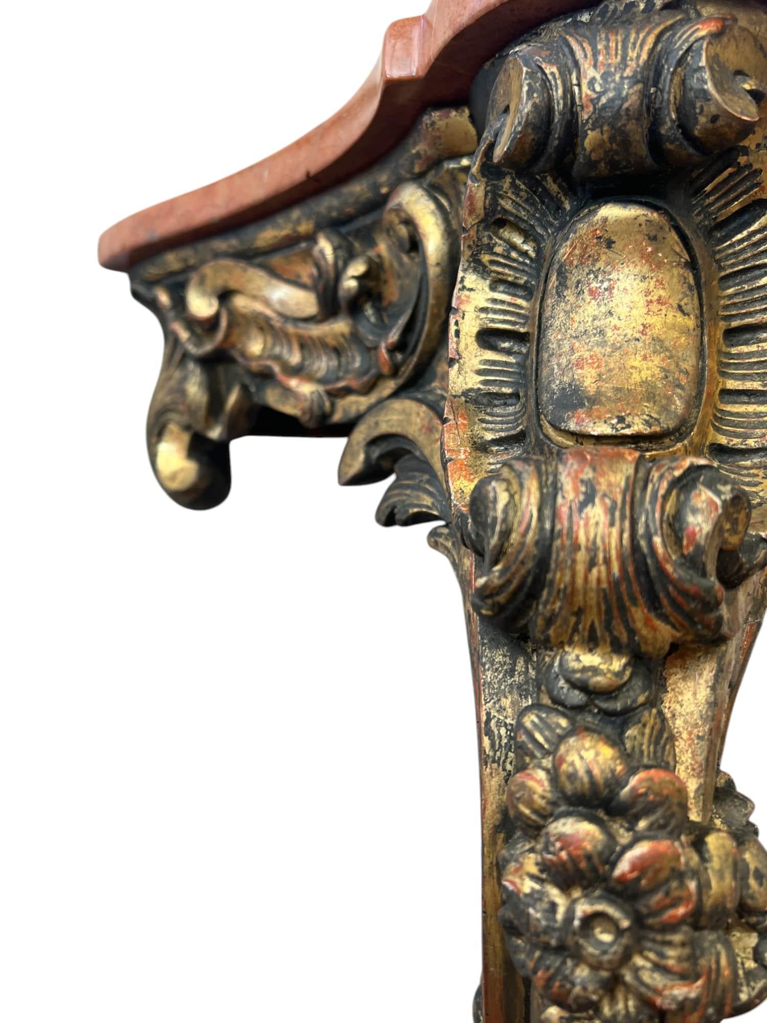18th-Century Rococo Giltwood Wall-mounted Console Table with Marble Top For Sale 1