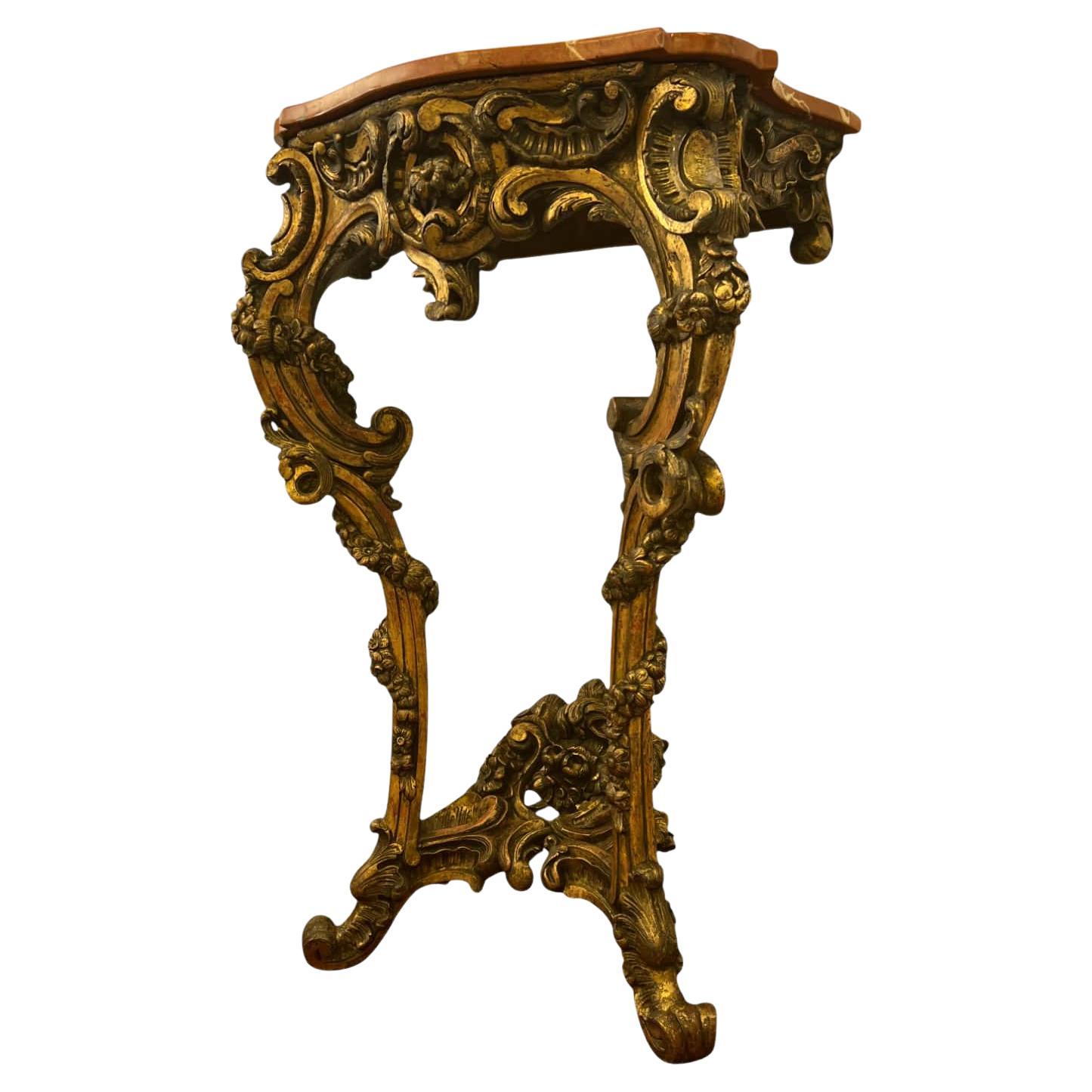 Rokoko-Konsolentisch aus Giltwood mit Marmorplatte, 18. Jahrhundert