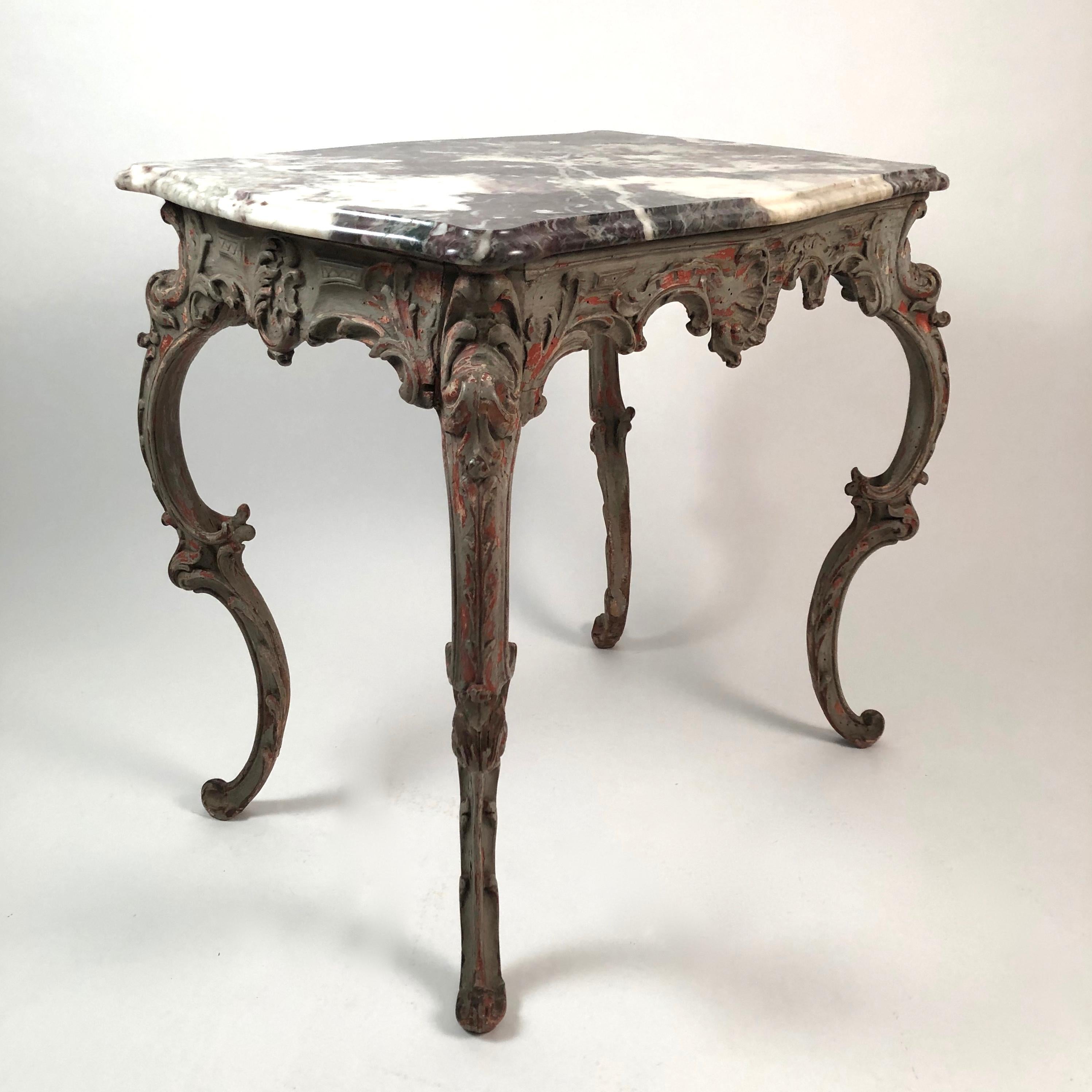 Louis XV 18th Century Rococo Italian Marble-Top Table