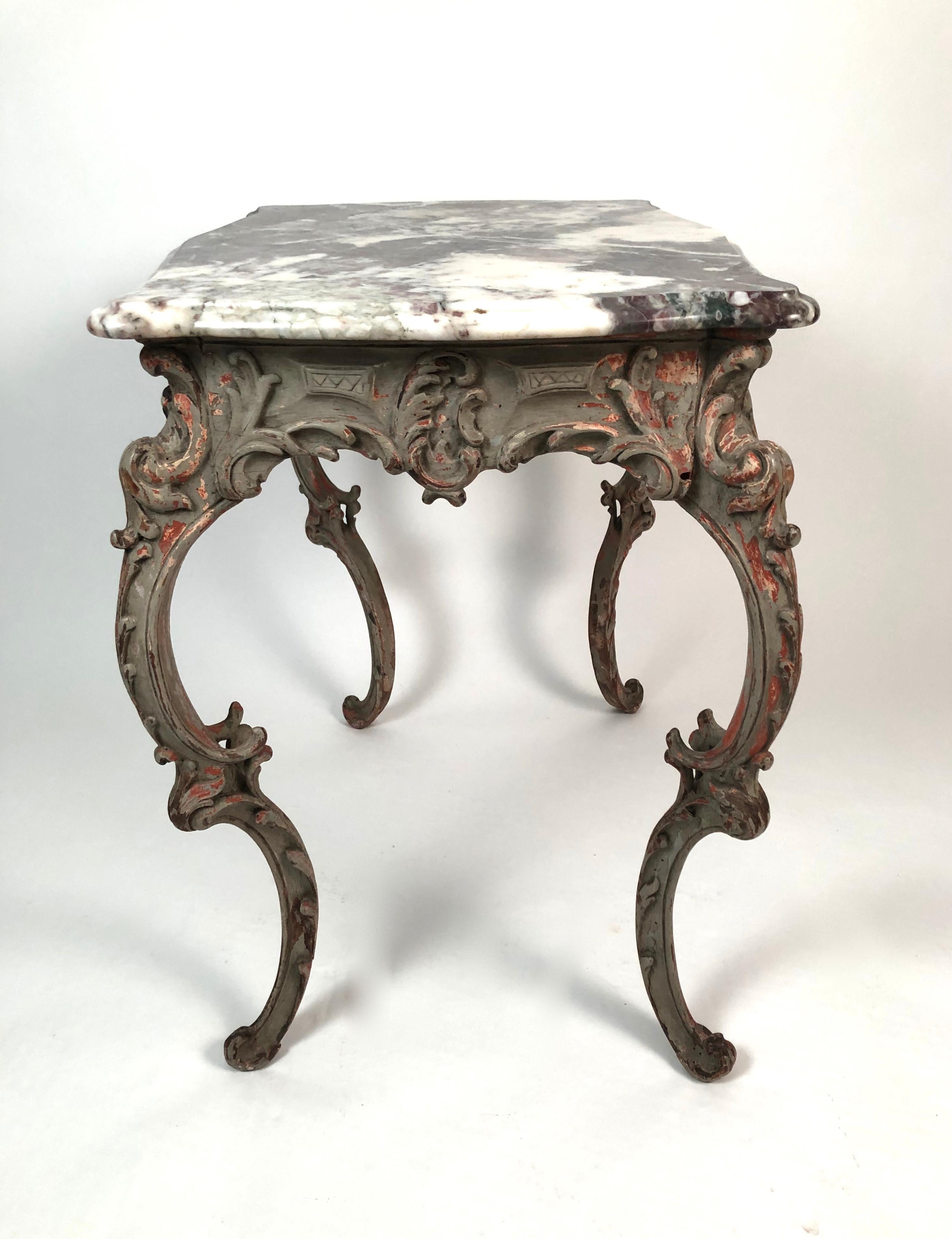 Painted 18th Century Rococo Italian Marble-Top Table