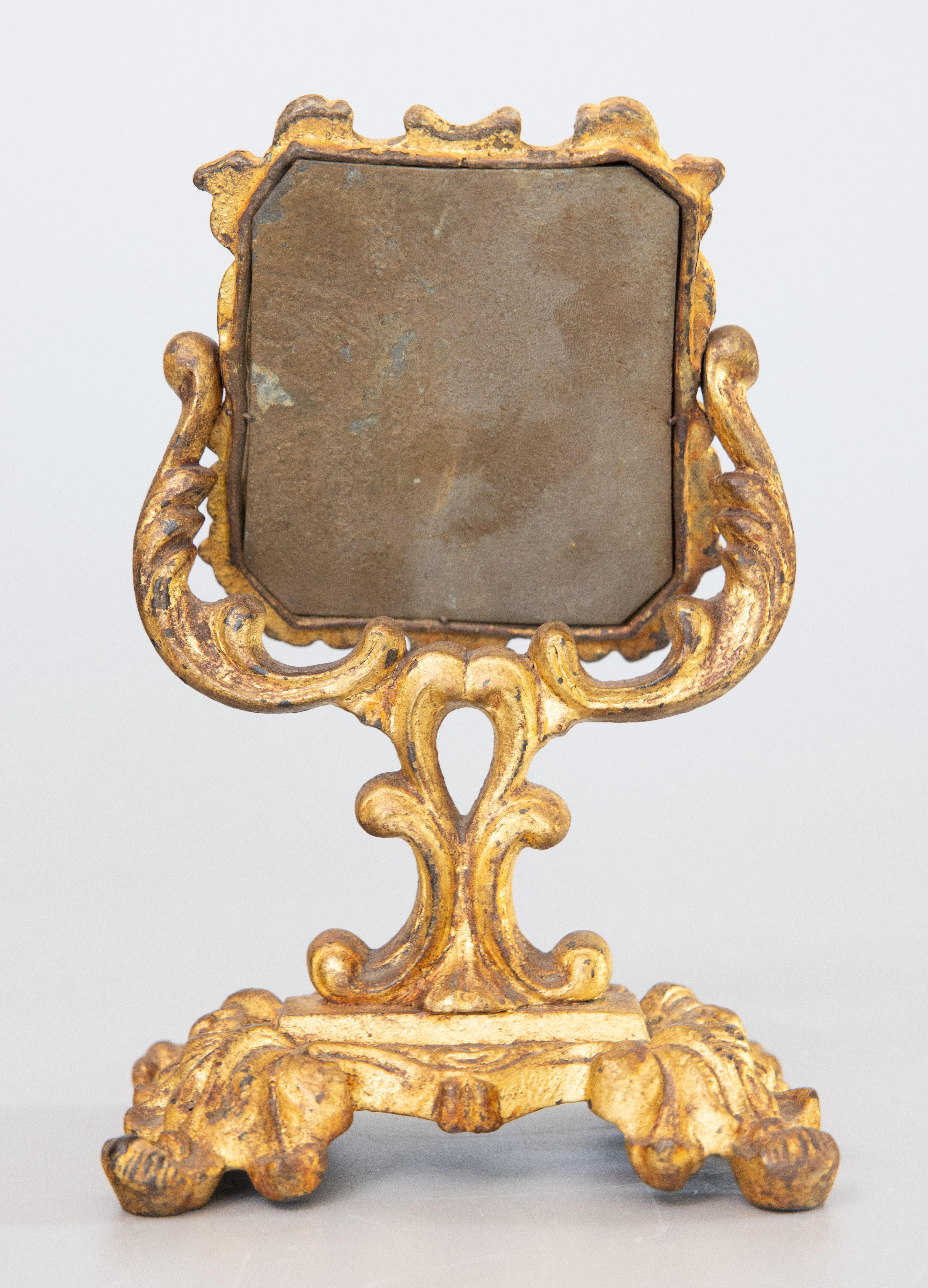 18th Century Rococo Patinated Gilt Bronze Table Mirror In Good Condition In Pearland, TX