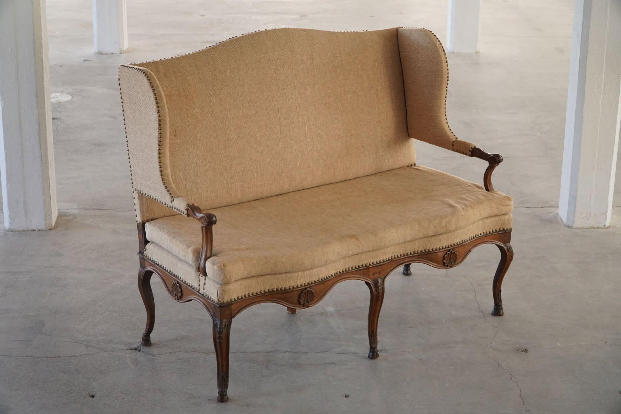 18th-Century Rococo Sofa, Carved Oak Frame and Original Upholstery, Sweden For Sale 13