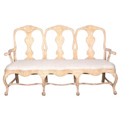 18th Century Rococo Sofa, Carved Wood, Re-Upholstered Linen, Sweden