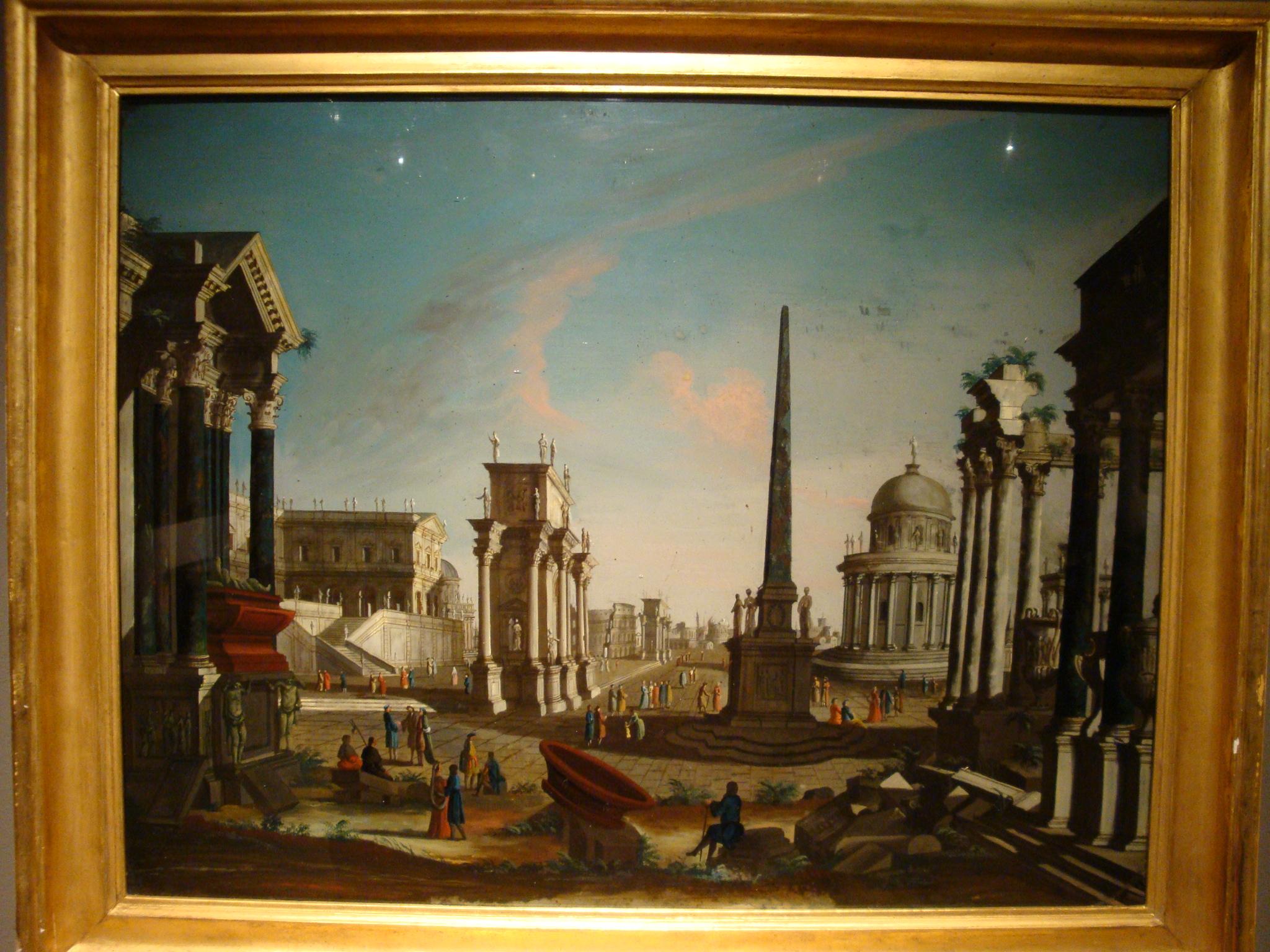 Italiano Capriccio architettonico romano del XVIII secolo attribuito a Francesco Chiarottini in vendita