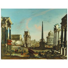 Antique 18th Century, Roman Architectural Capriccio Attributed to Francesco Chiarottini