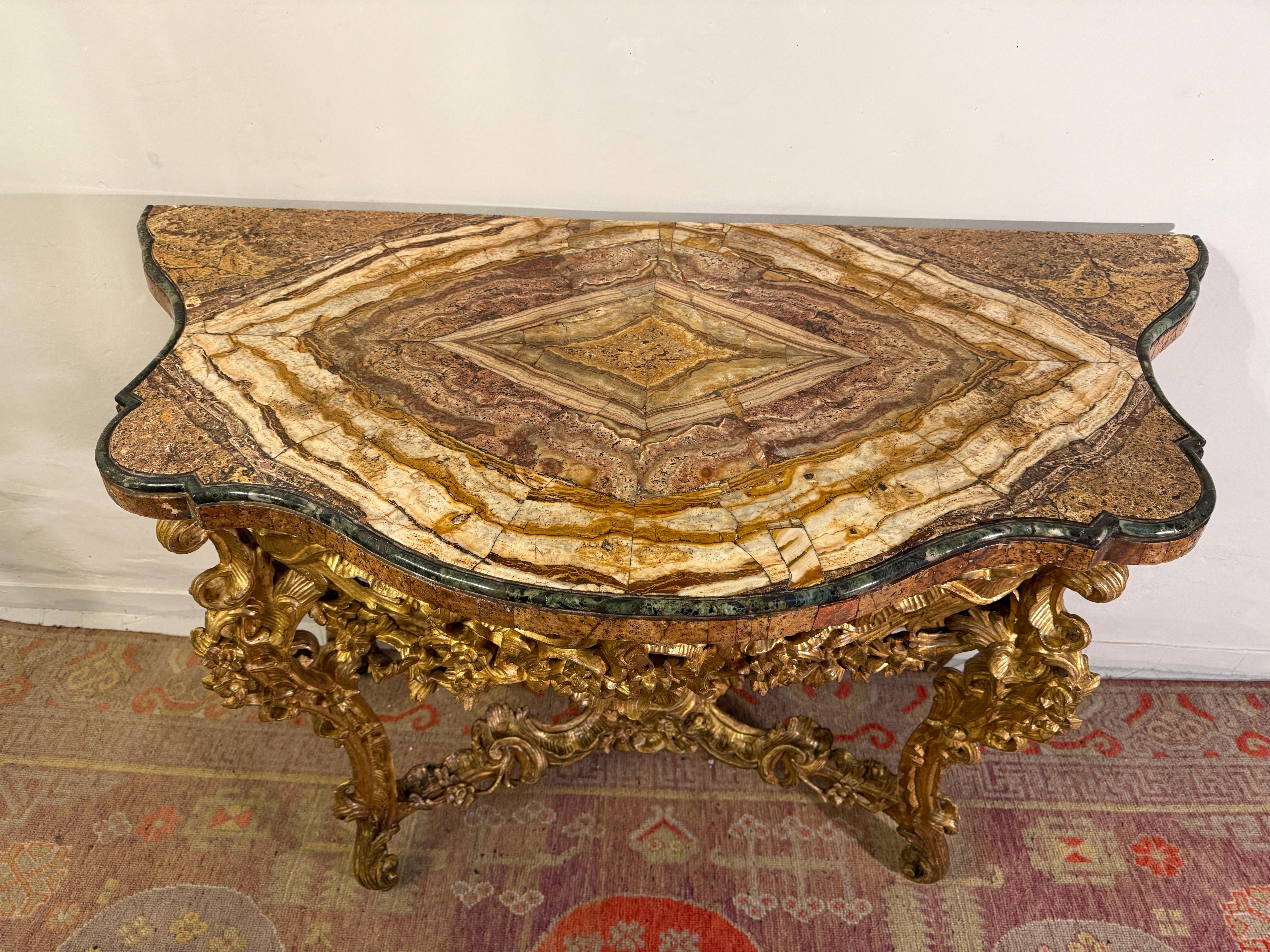 18th Century Roman Giltwood  Console Table with a Precious Marble Top 1
