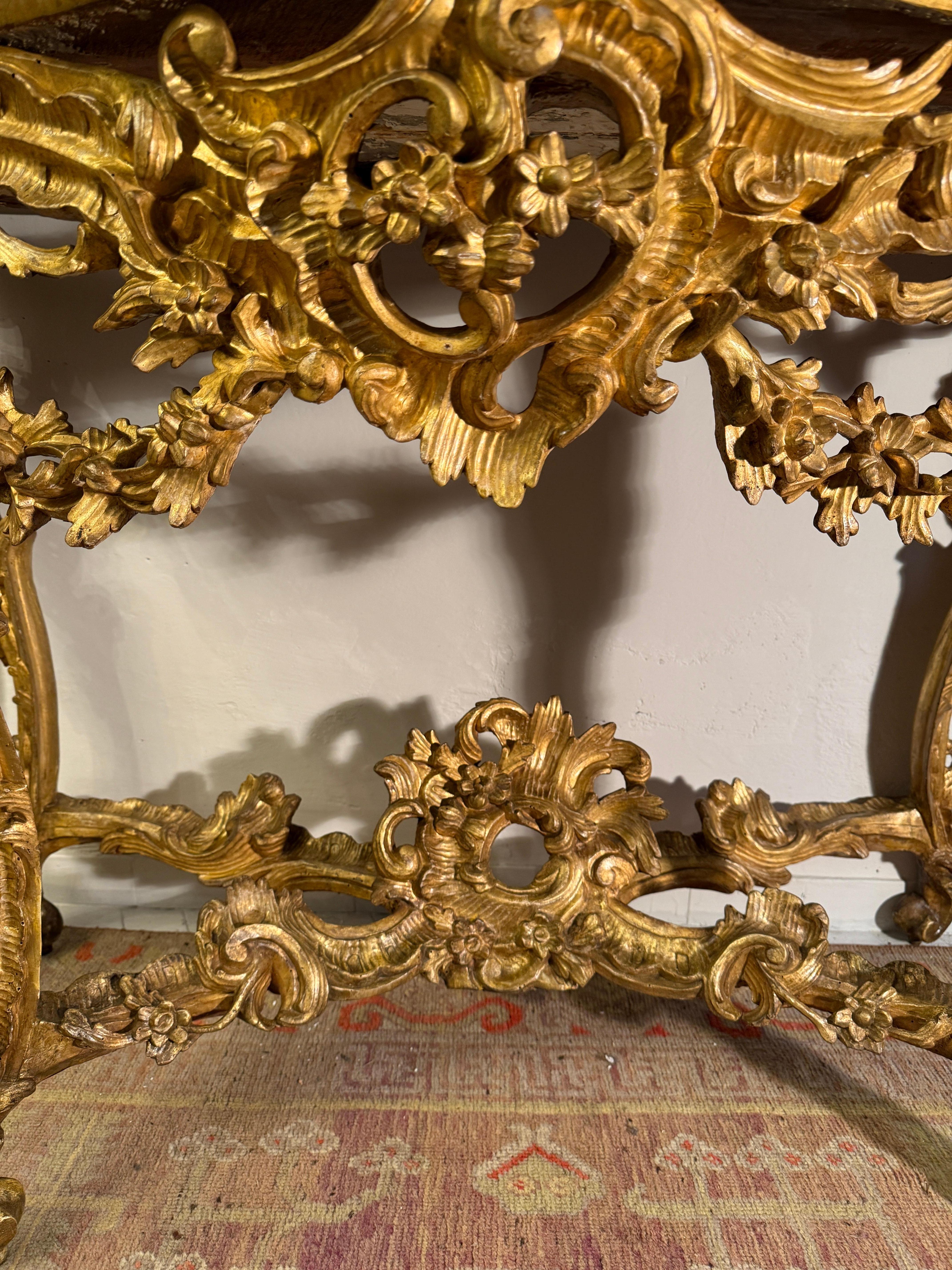 18th Century Roman Giltwood  Console Table with a Precious Marble Top 2