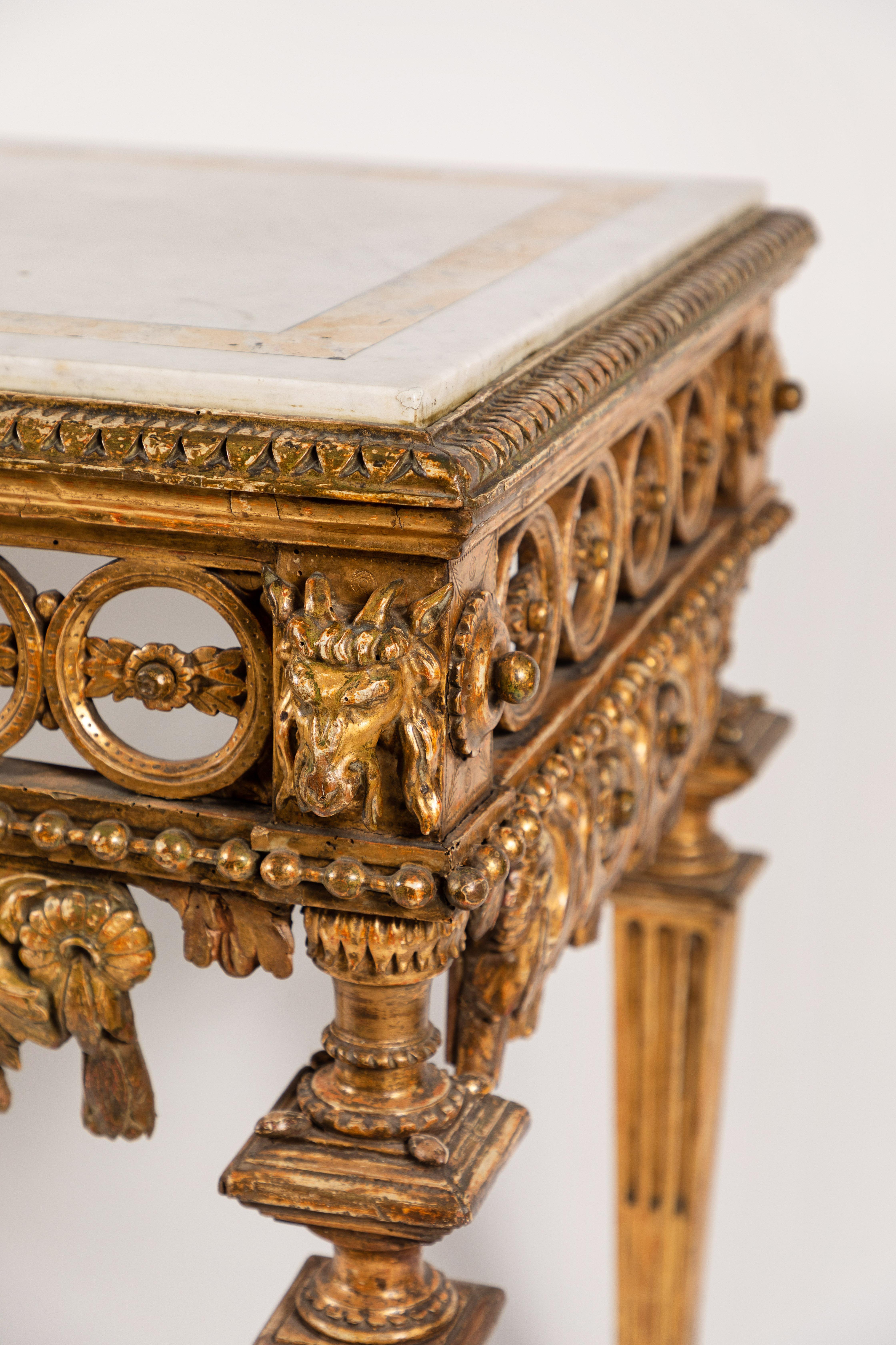 Classical Roman 18th Century Roman Giltwood Marble Top Console For Sale