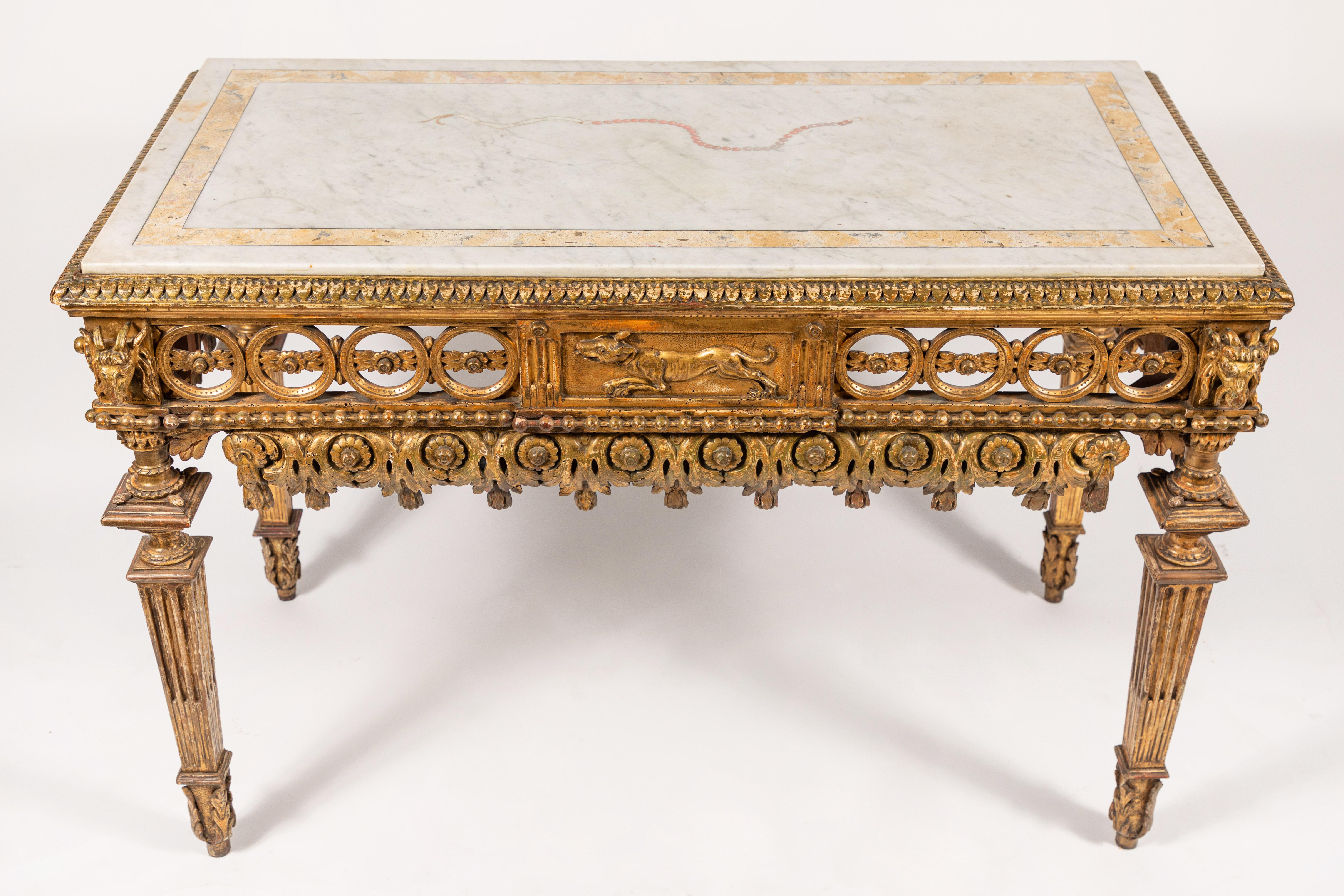 Italian 18th Century Roman Giltwood Marble Top Console For Sale