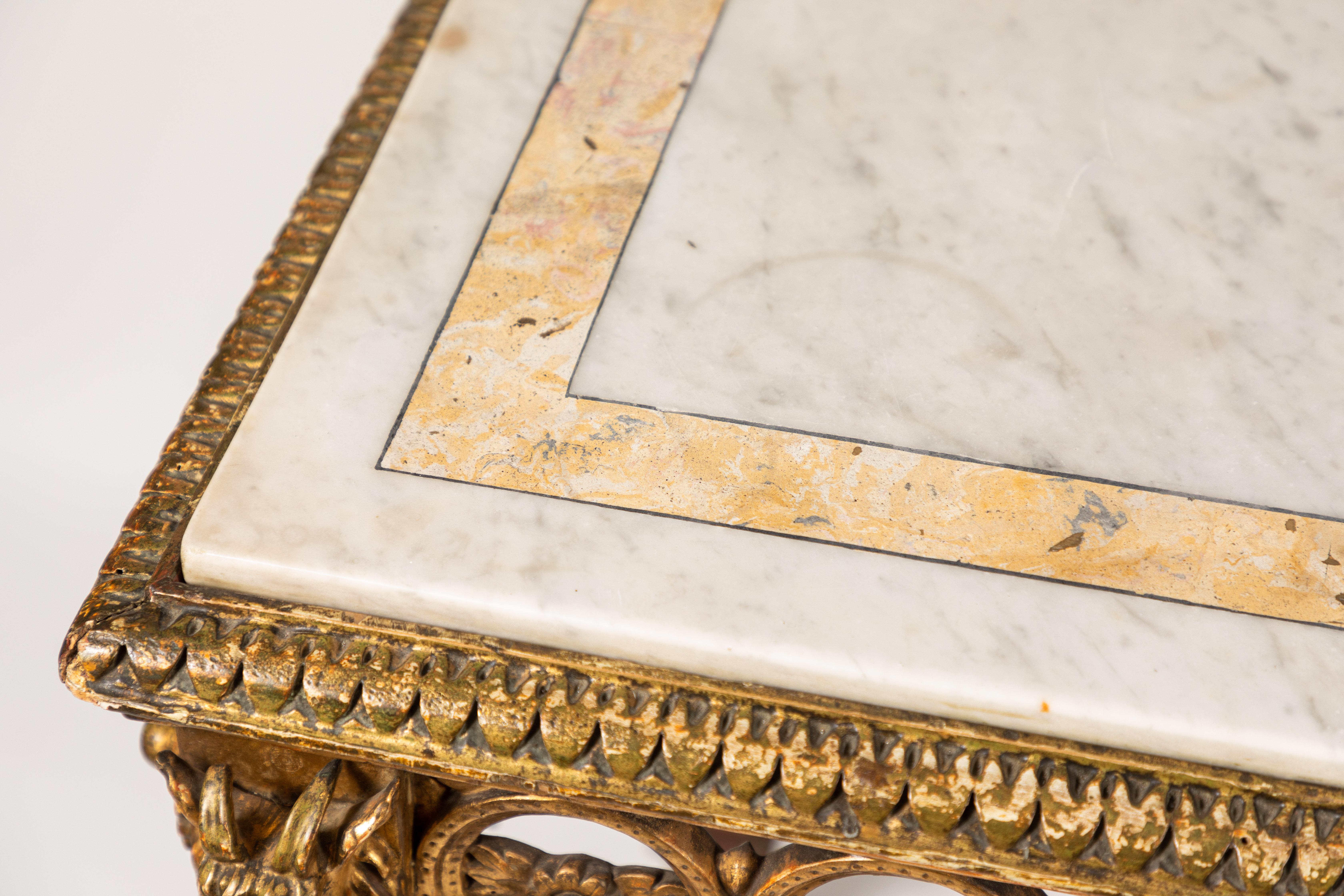 Hand-Carved 18th Century Roman Giltwood Marble Top Console For Sale