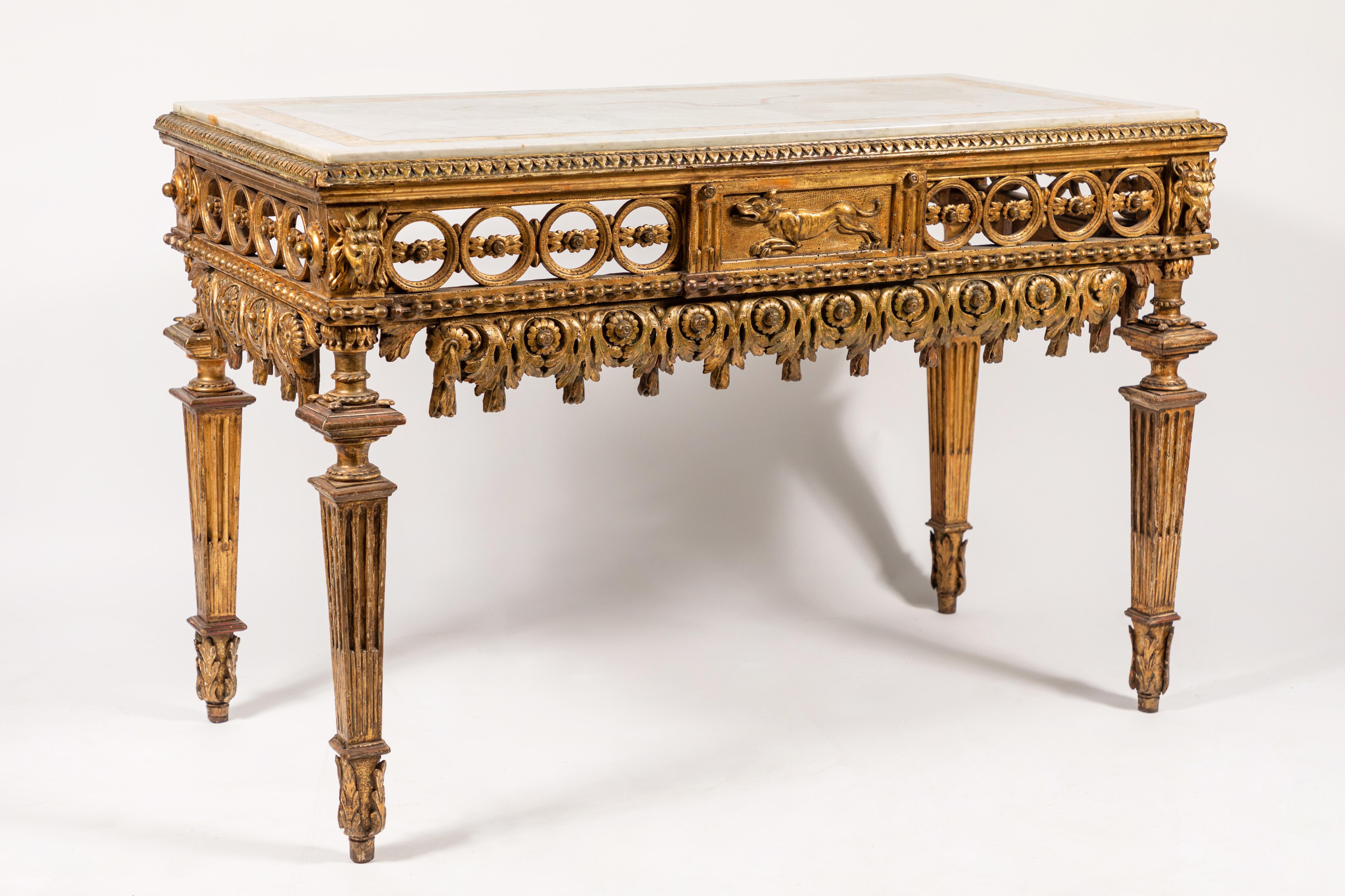 18th Century and Earlier 18th Century Roman Giltwood Marble Top Console For Sale