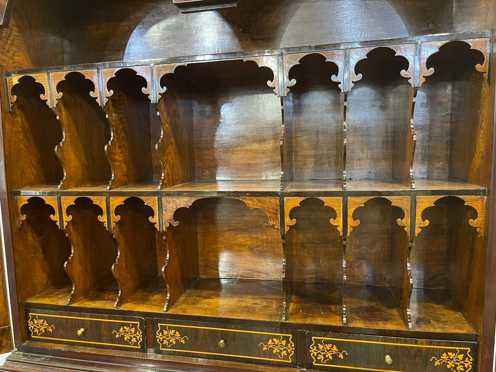 18th Century Roman Louis XIV Rosewood Inlaid Trumeau Bookcase Secretaire 5