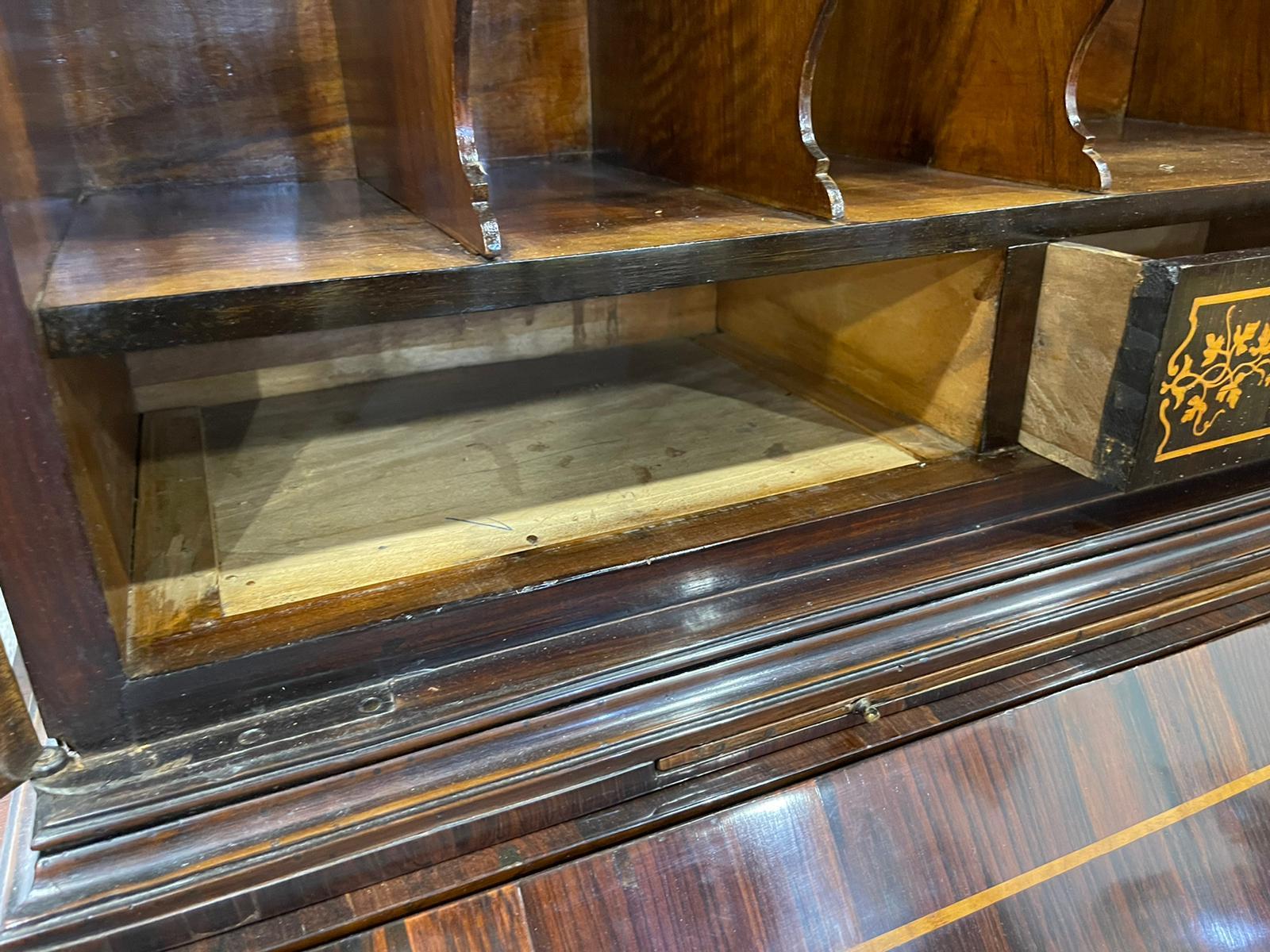 18th Century Roman Louis XIV Rosewood Inlaid Trumeau Bookcase Secretaire 9