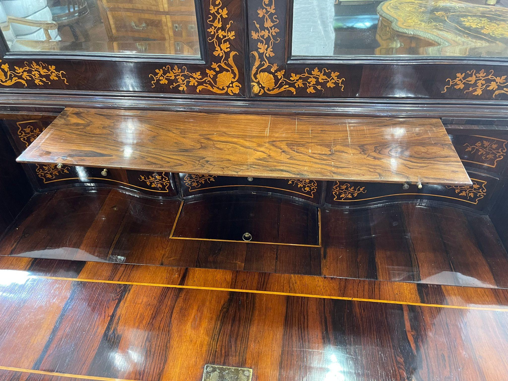 18th Century Roman Louis XIV Rosewood Inlaid Trumeau Bookcase Secretaire 10