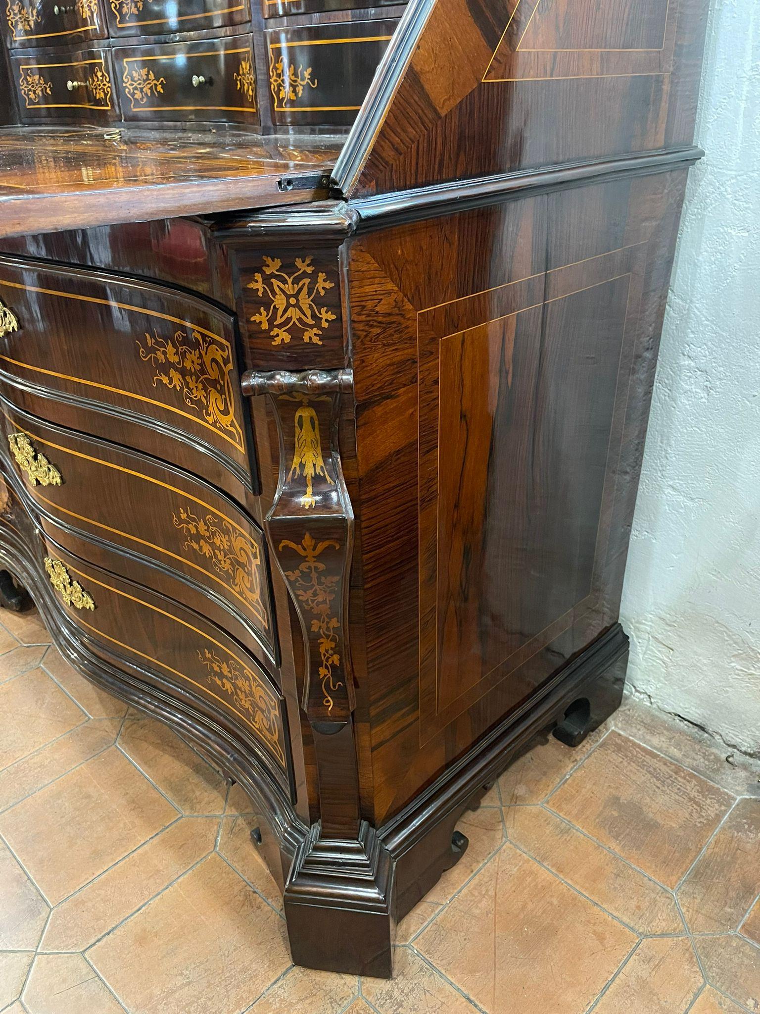 Maple 18th Century Roman Louis XIV Rosewood Inlaid Trumeau Bookcase Secretaire