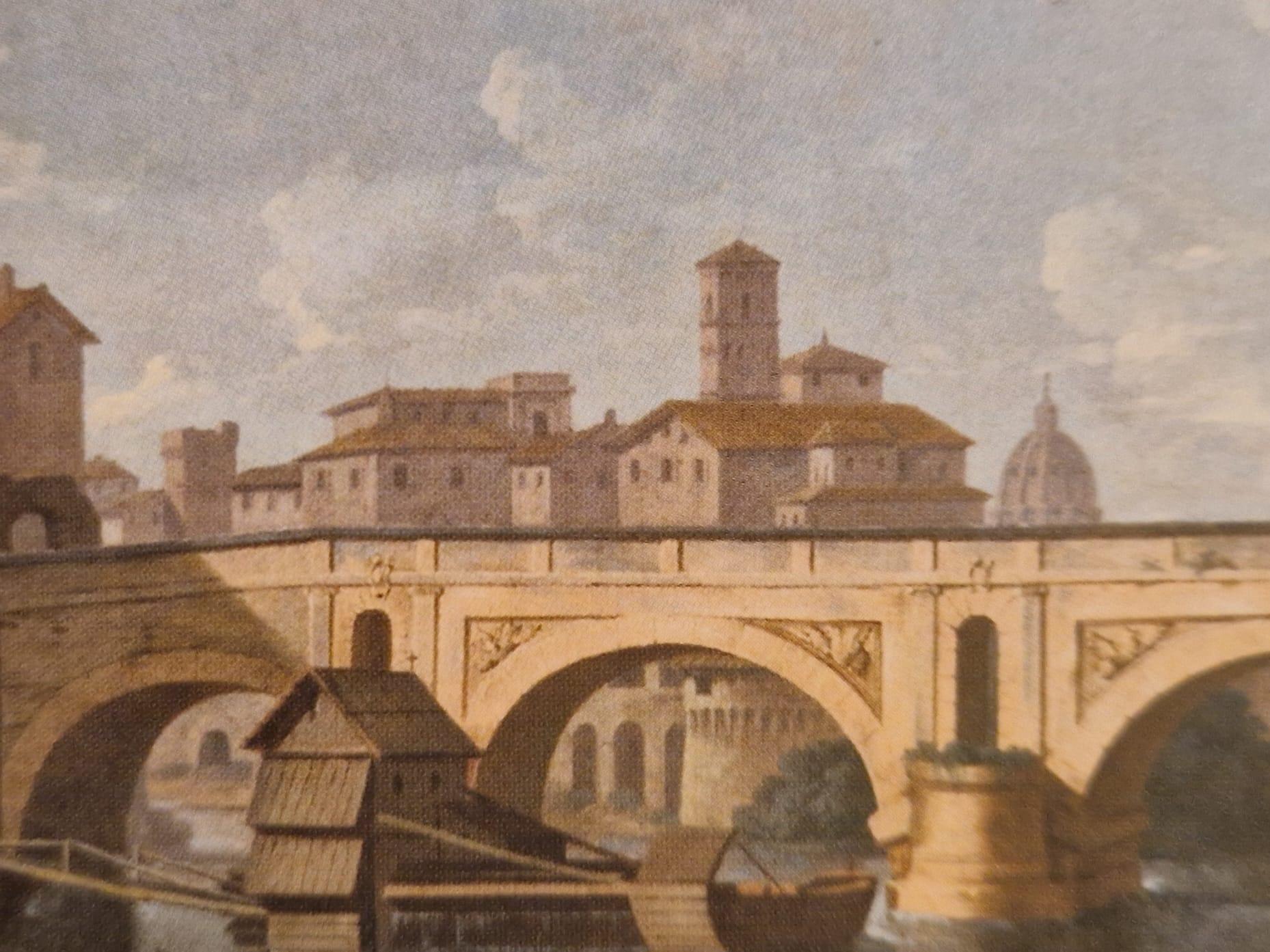 Delightful 18th century Roman school representing a view of Rome fixing the 
