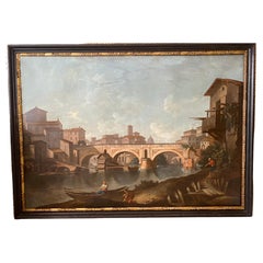 18th Century Roman School Representing a View of Rome Fixing the Ponte Rotto