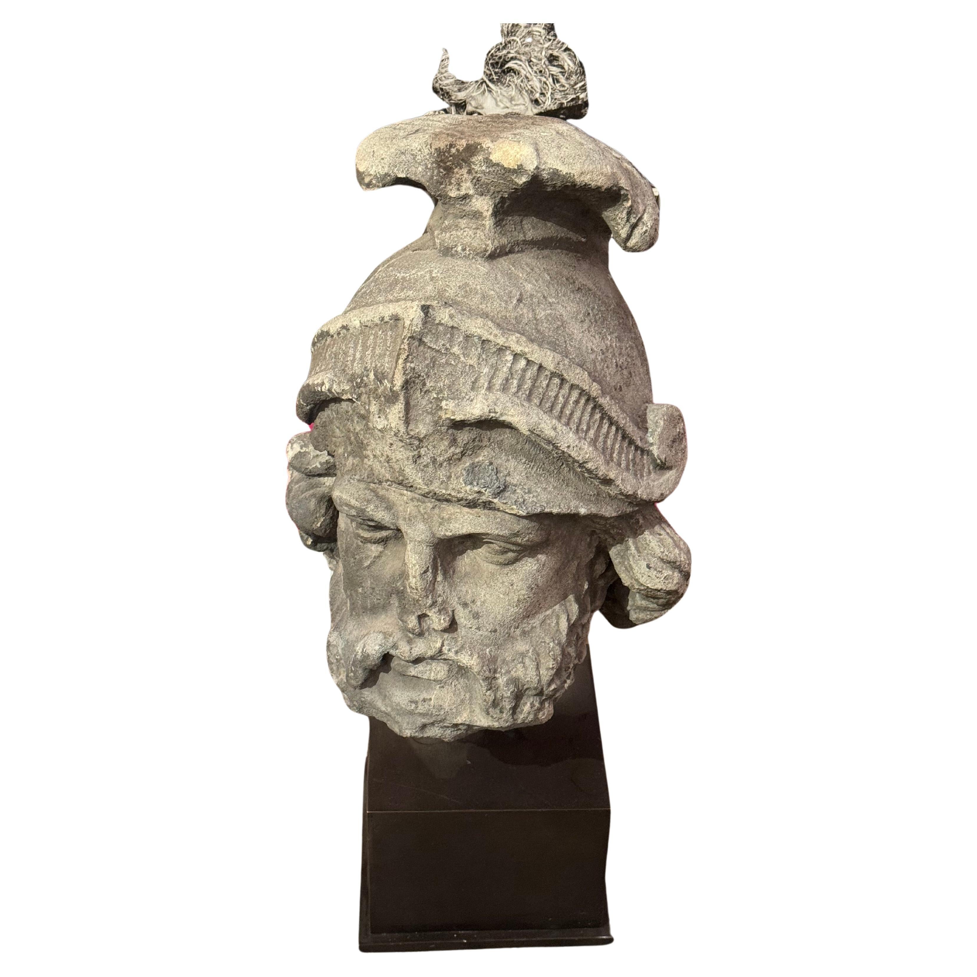 Italian 18th Century Roman Stone Hand-Carved Classical Warrior For Sale
