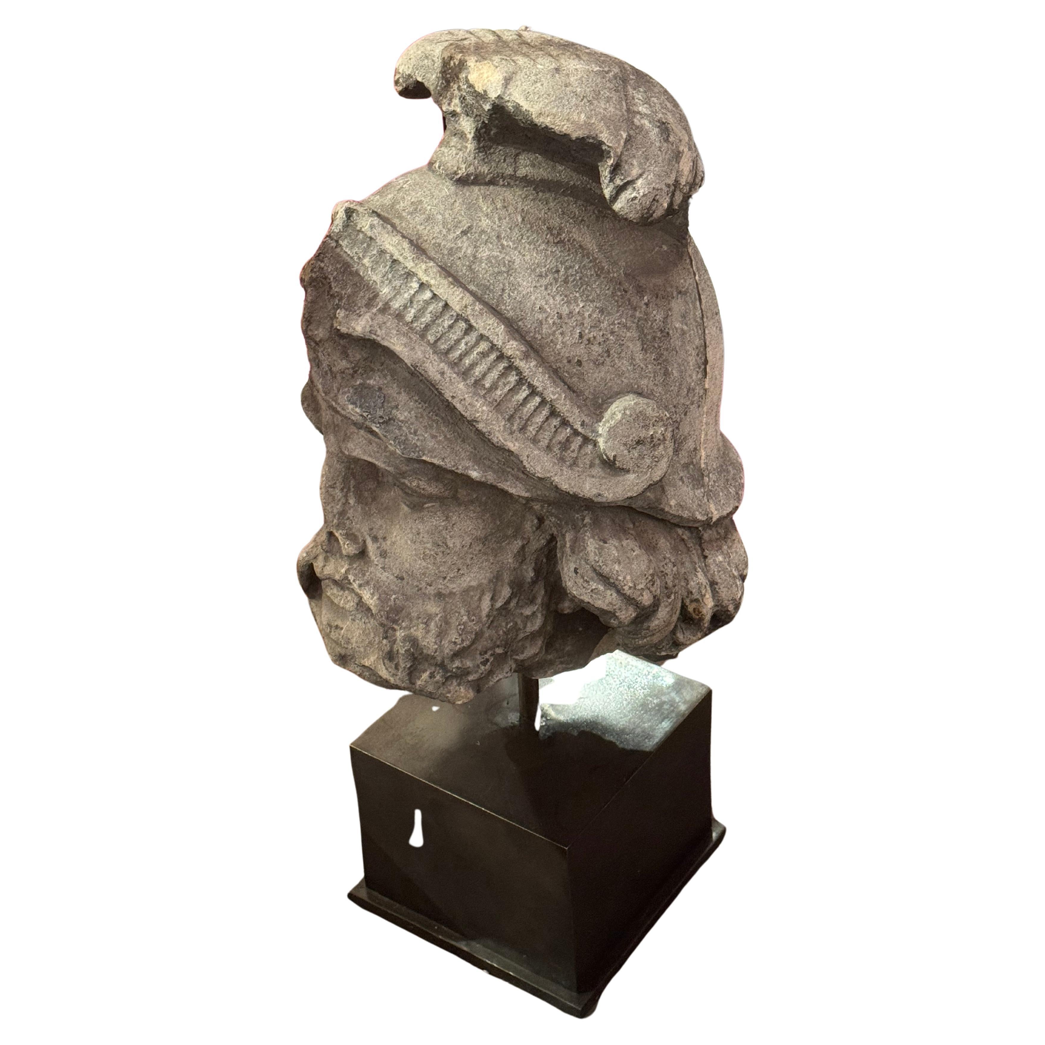 18th Century Roman Stone Hand-Carved Classical Warrior In Excellent Condition For Sale In West Hollywood, CA