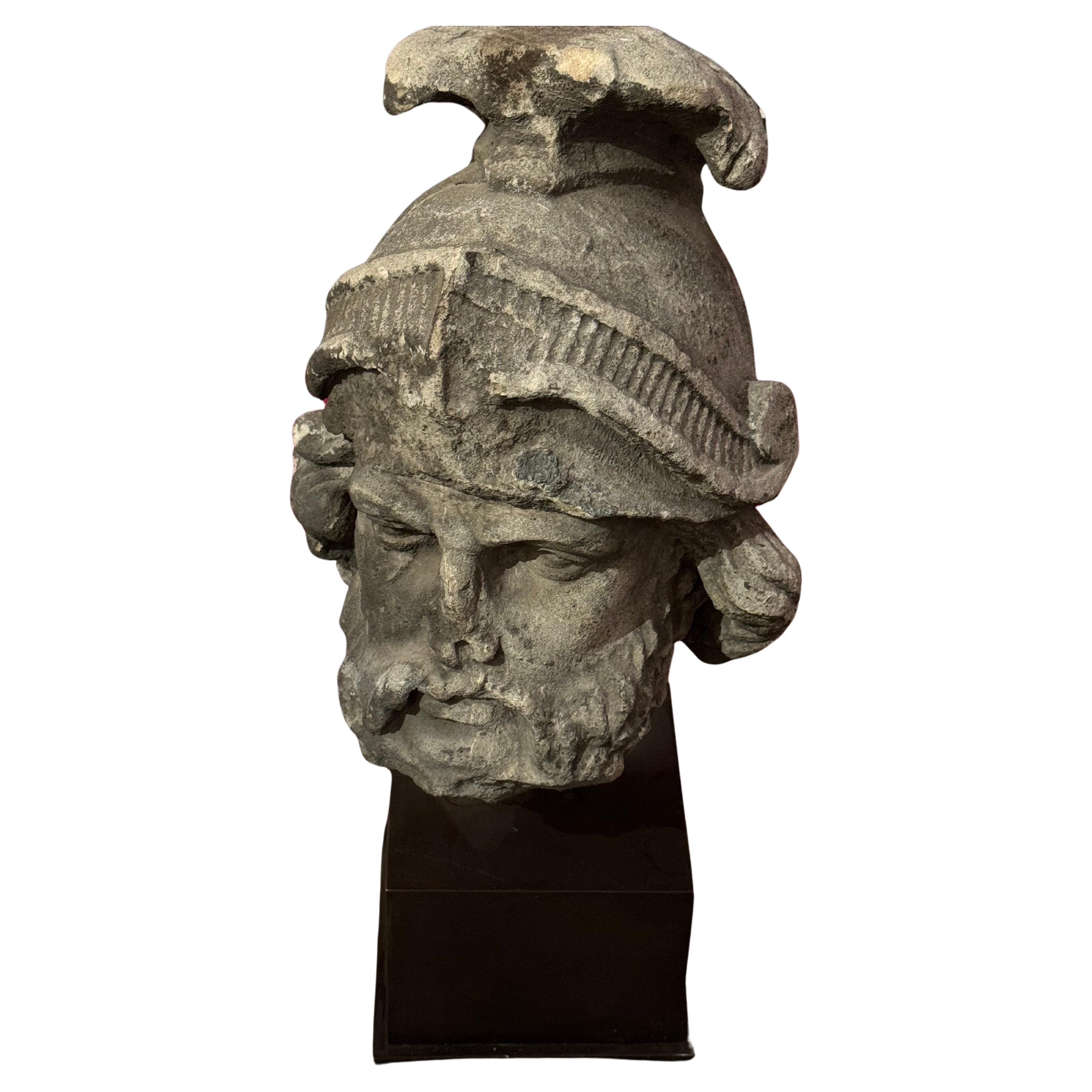 18th Century Roman Stone Hand-Carved Classical Warrior For Sale