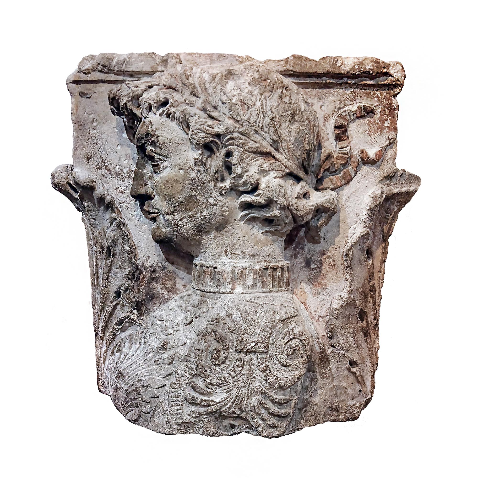 A superb Neoclassic frieze fragment hand-carved in stone, depicting a young decorated soldier. Mounted on a wood / bronze base. Mid 18th Century, possibly earlier. 

The technique is Bas Relief (from Italian relievare, “to raise”). In sculpture,