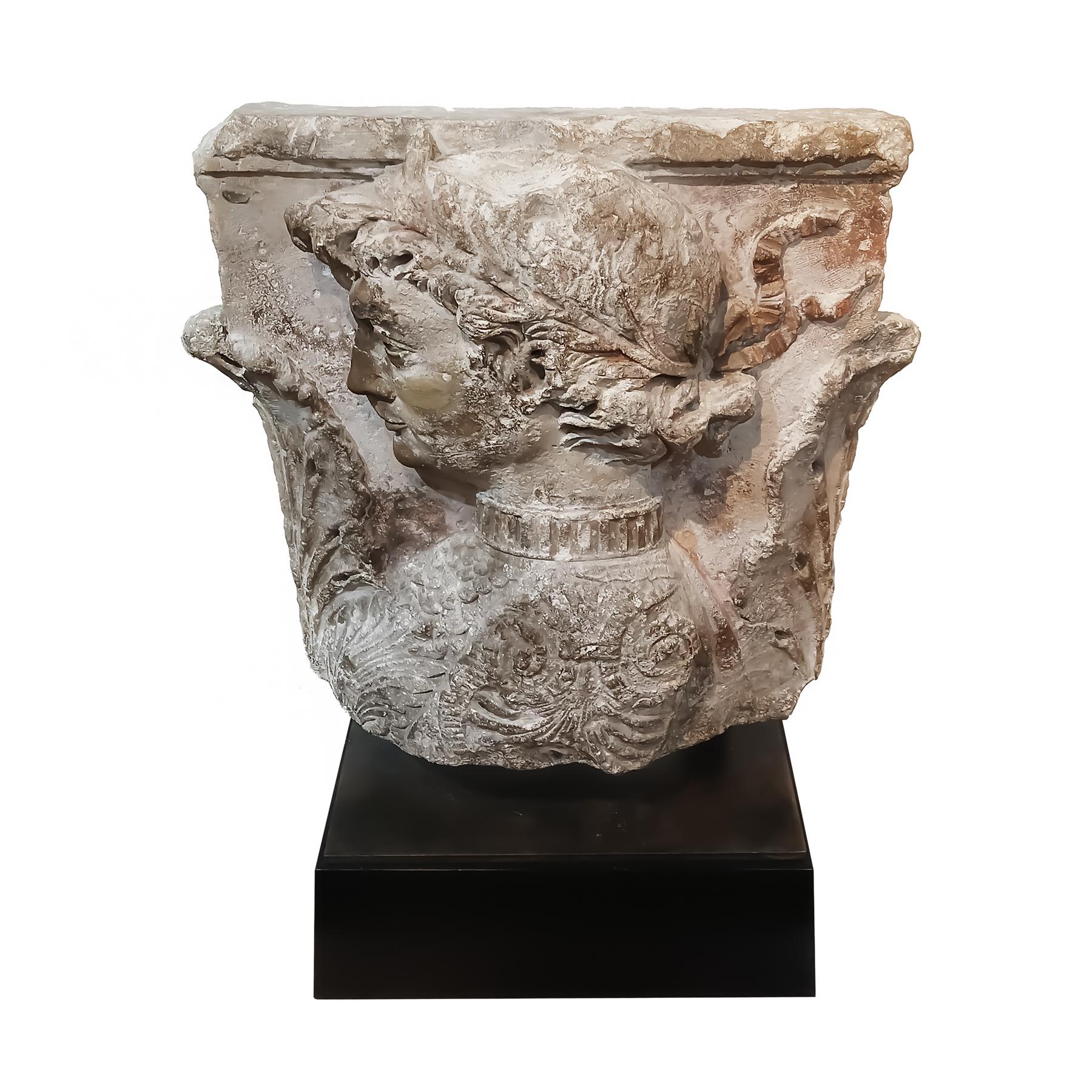 Hand-Carved 18th Century Neoclassic Stone Frieze Fragment from France, on Stand