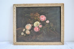 18th Century Rose Painting Oil on Canvas