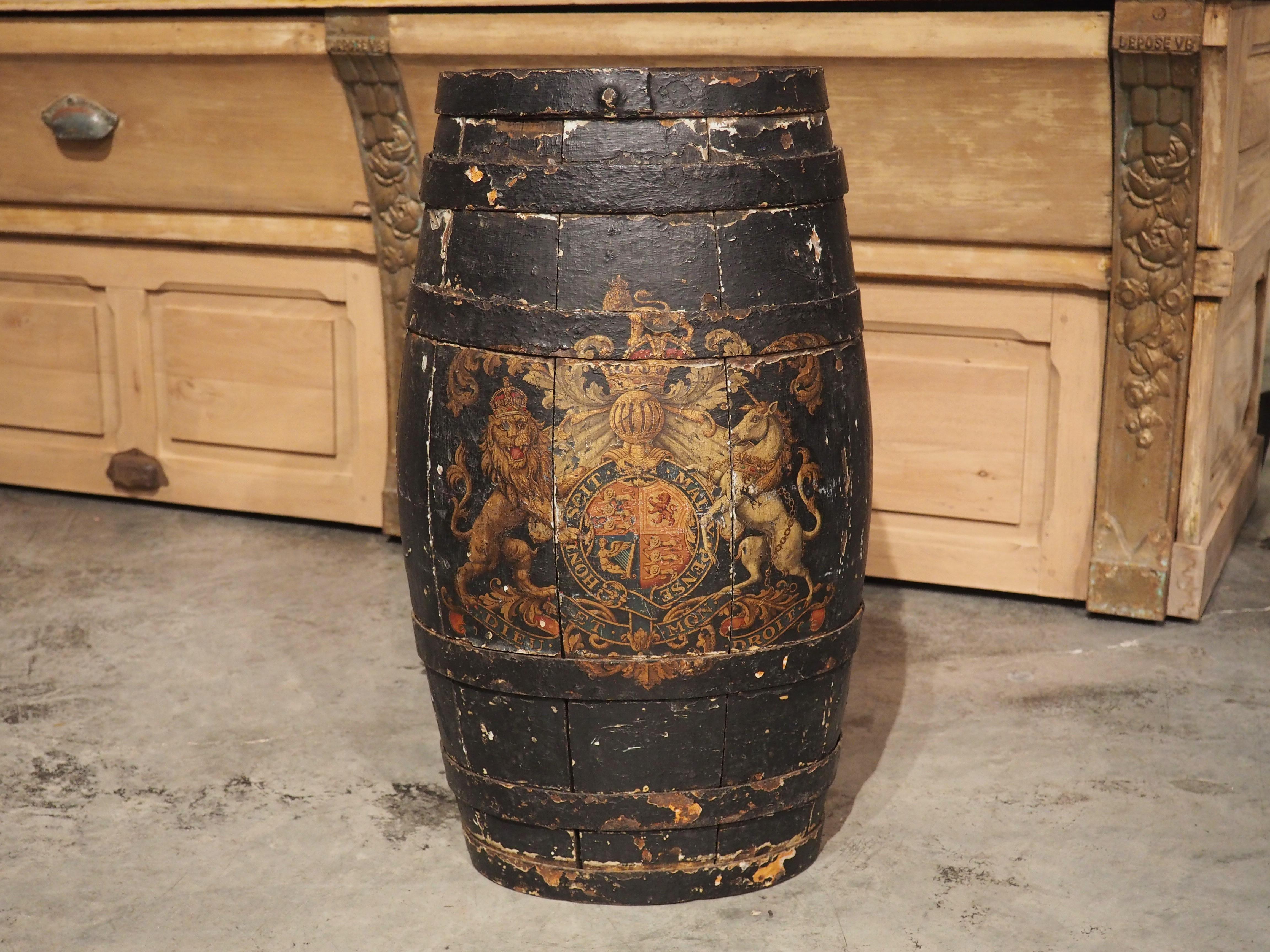 Hand-Carved 18th Century Royal Coat of Arms Oak Navy Barrel, United Kingdom