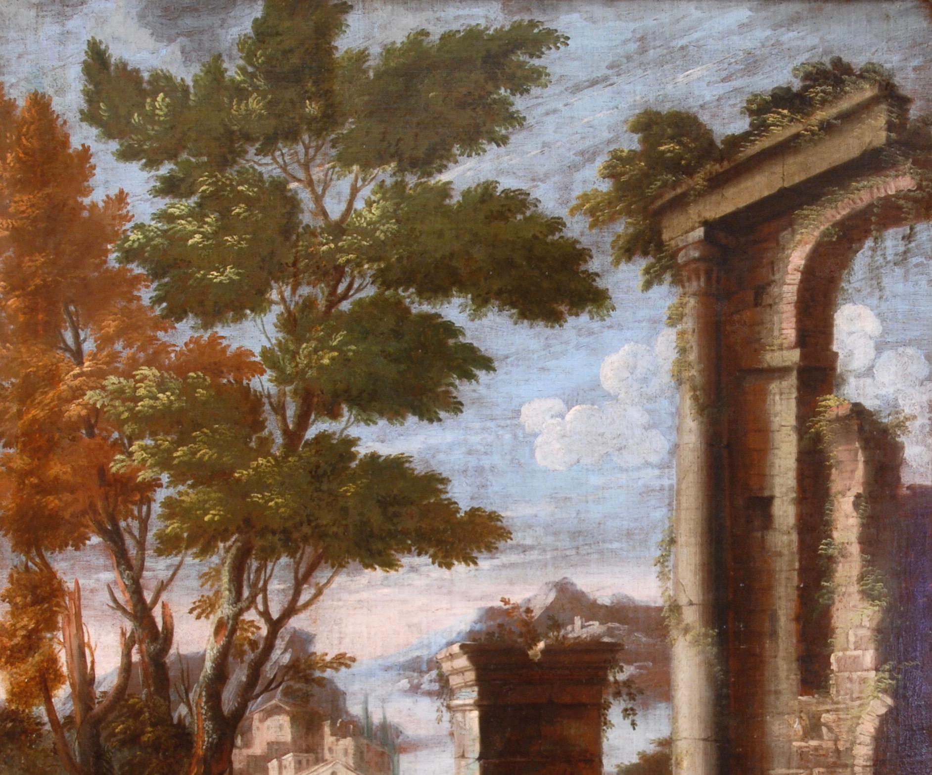 Hand-Painted 18th Century Ruins Landscape Attributed to Bartolomeo Pedon For Sale