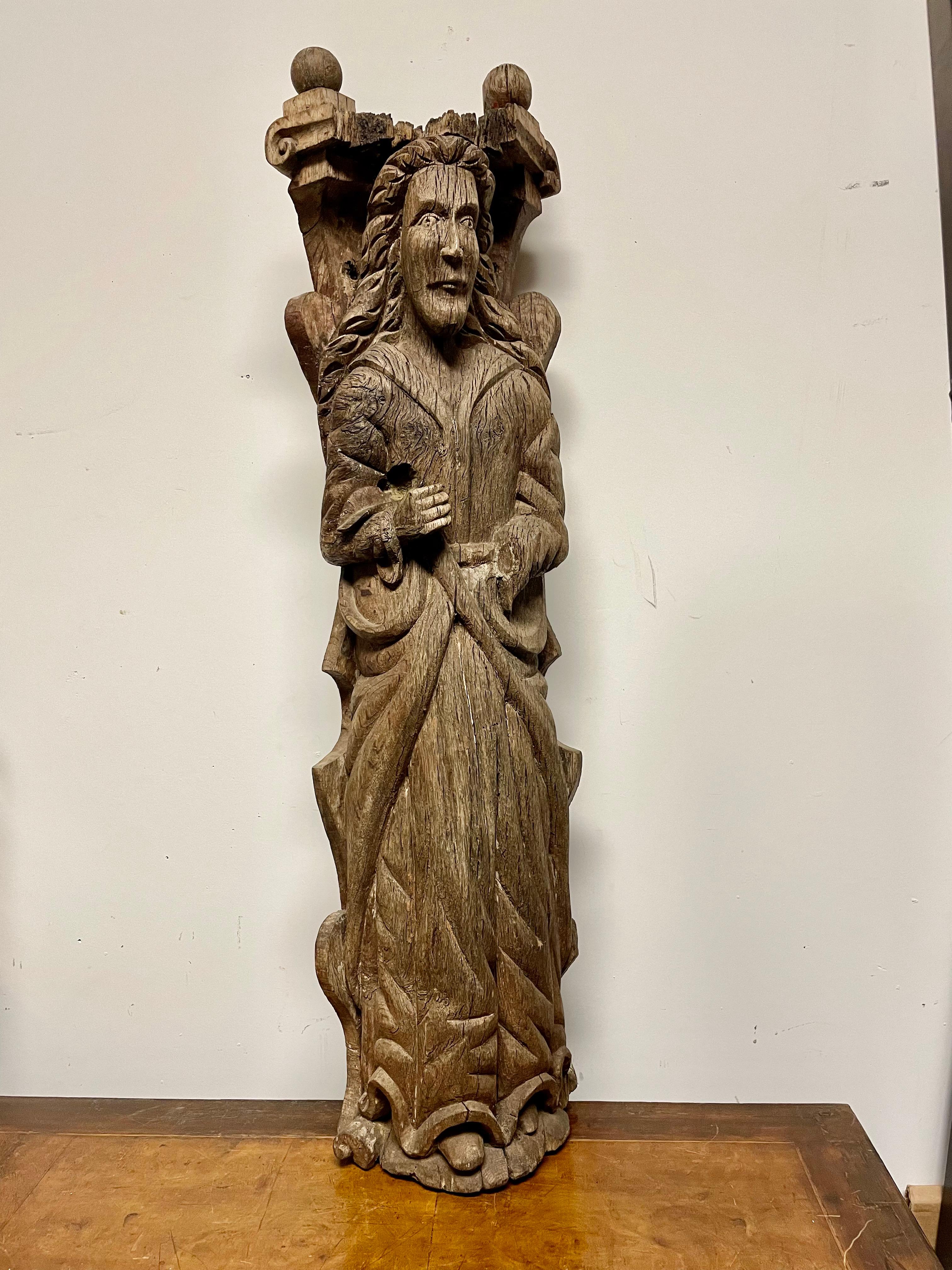 18th Century Russian Carved Oak Figure of a Saint In Good Condition For Sale In Stamford, CT