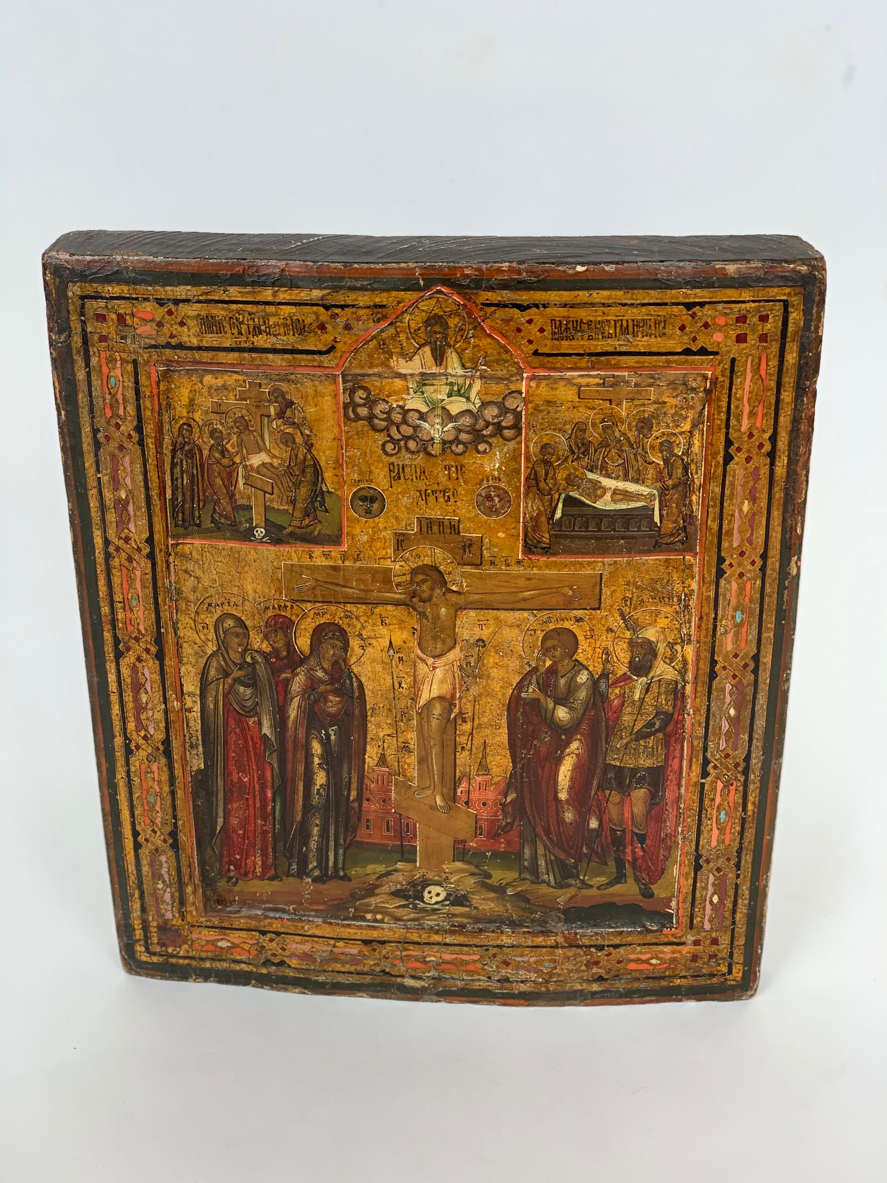 18th Century Russian Icon Depicting the Crucifixion of Christ In Good Condition In Los Angeles, CA