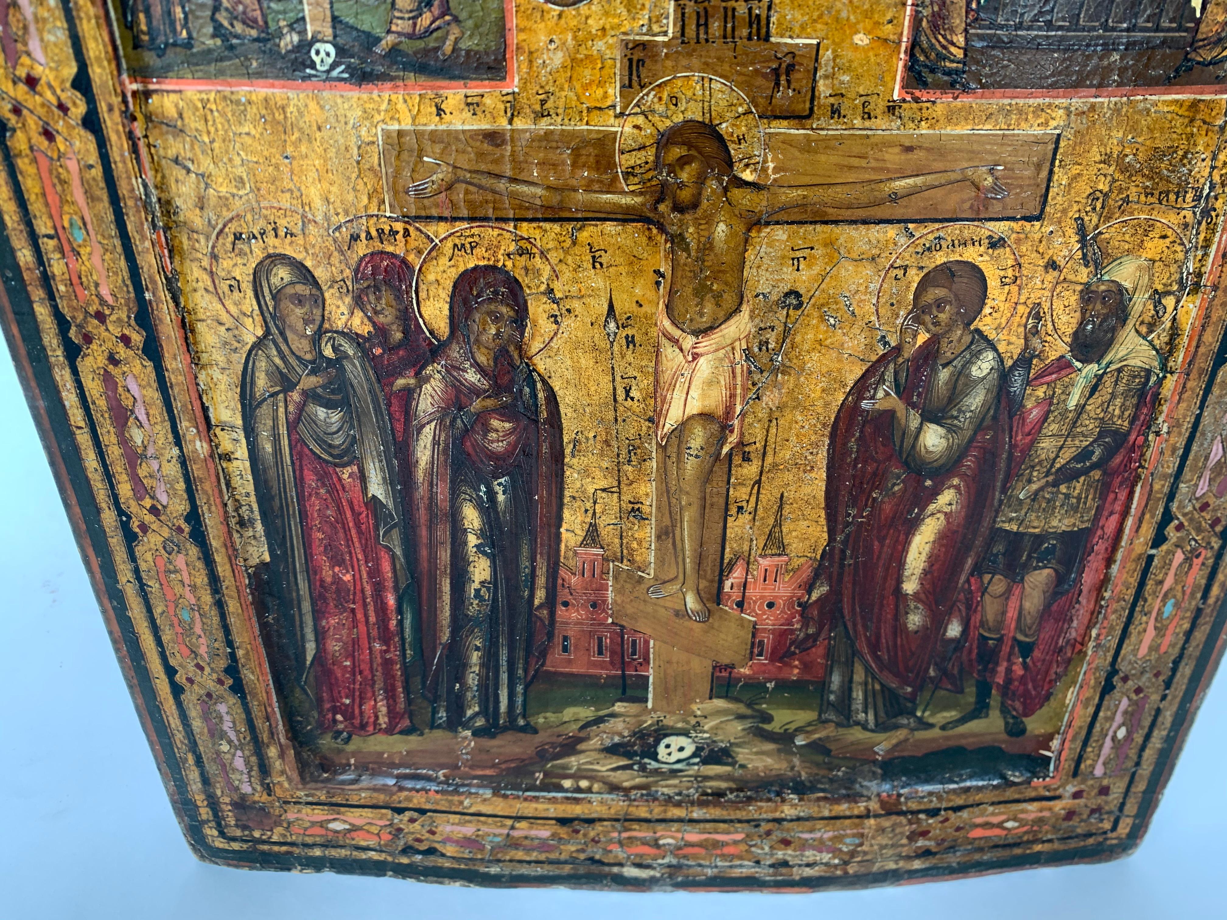18th Century Russian Icon Depicting the Crucifixion of Christ 1