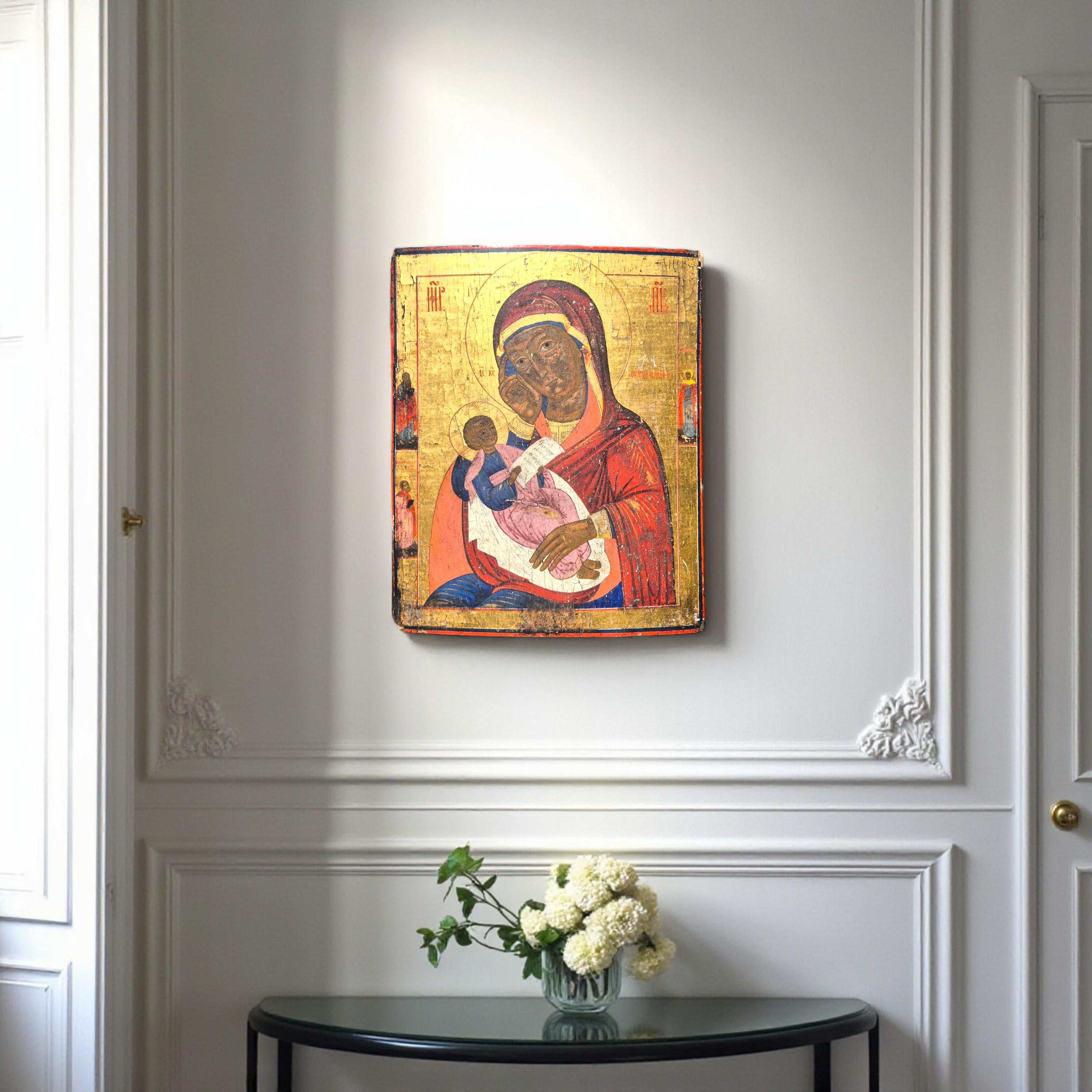 18th-Century Russian Icon Depicting the Virgin of Tenderness (Eleousa) im Angebot 6