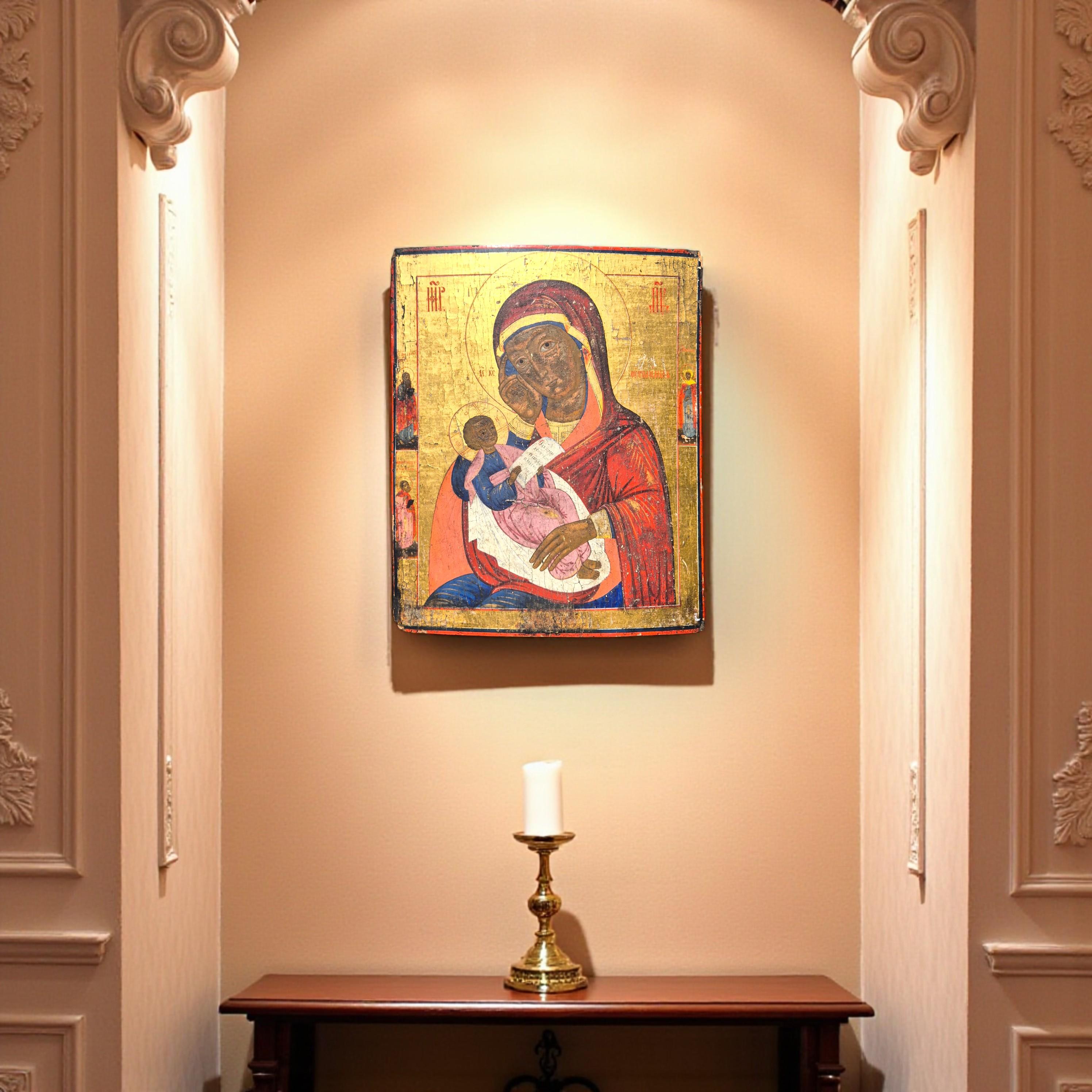 18th-Century Russian Icon Depicting the Virgin of Tenderness (Eleousa) im Angebot 7
