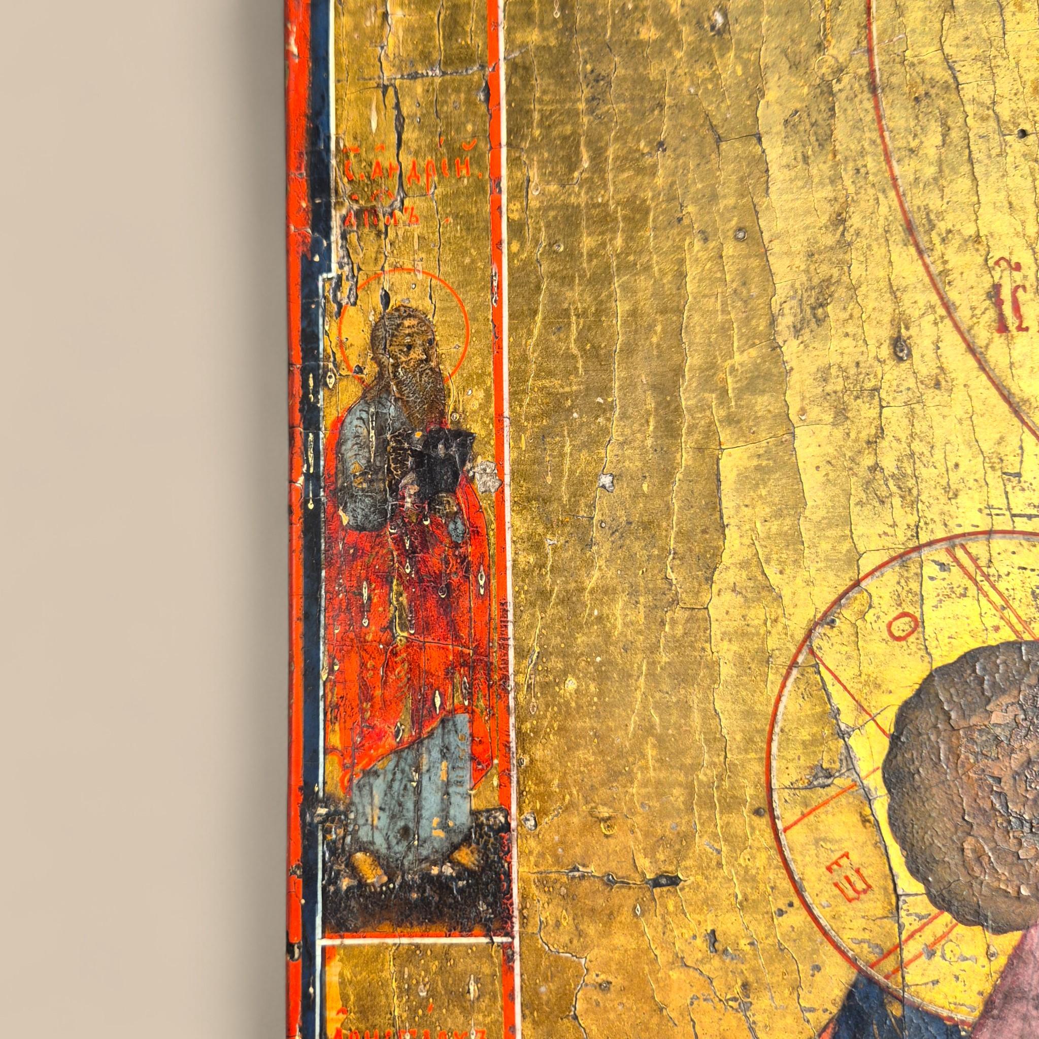 18th-Century Russian Icon Depicting the Virgin of Tenderness (Eleousa) (Geölt) im Angebot