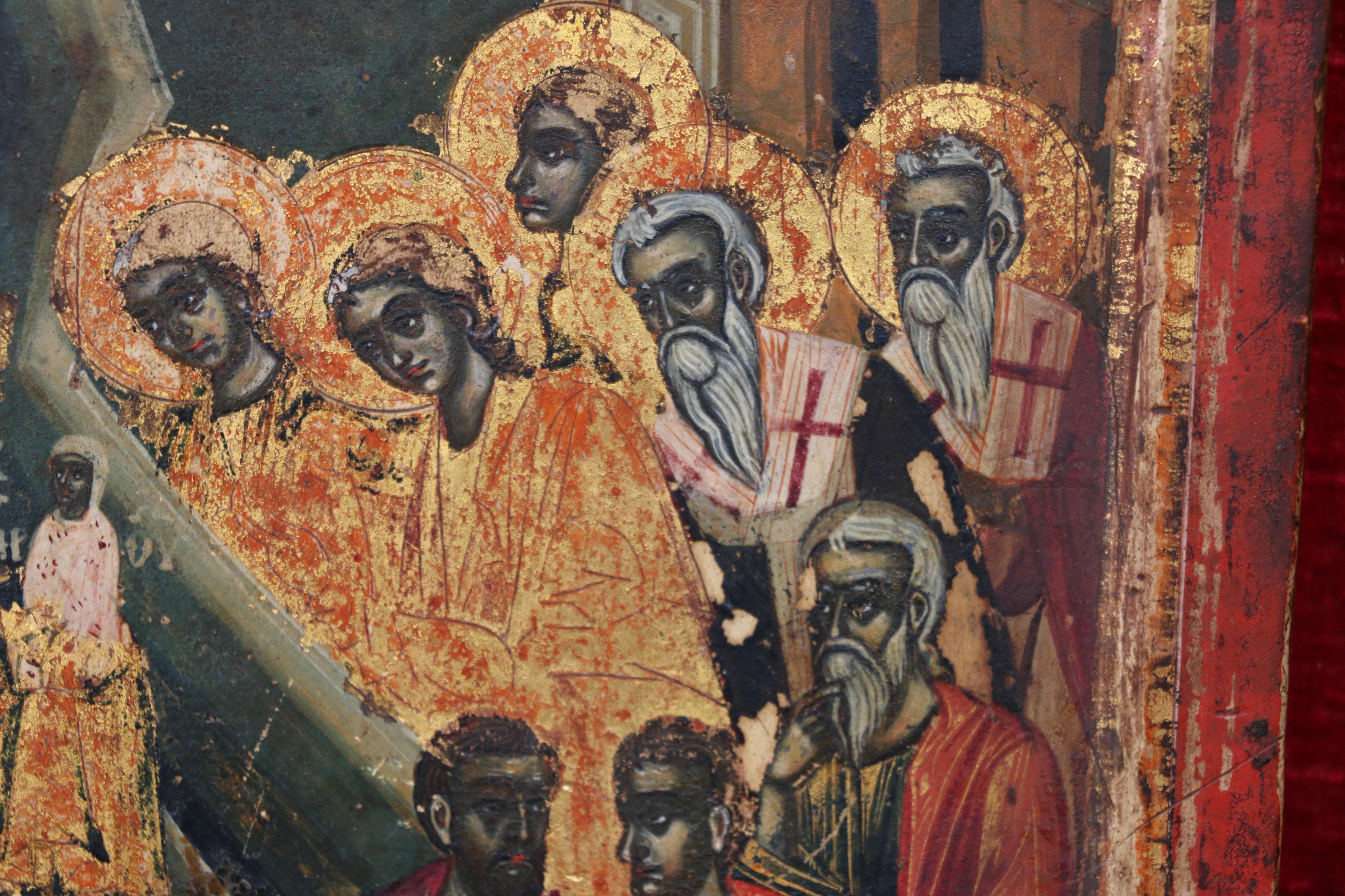 Russische Ikone der Entschlafung der Gottesmutter aus dem 18. Jahrhundert. Wood Malerei im Angebot 3