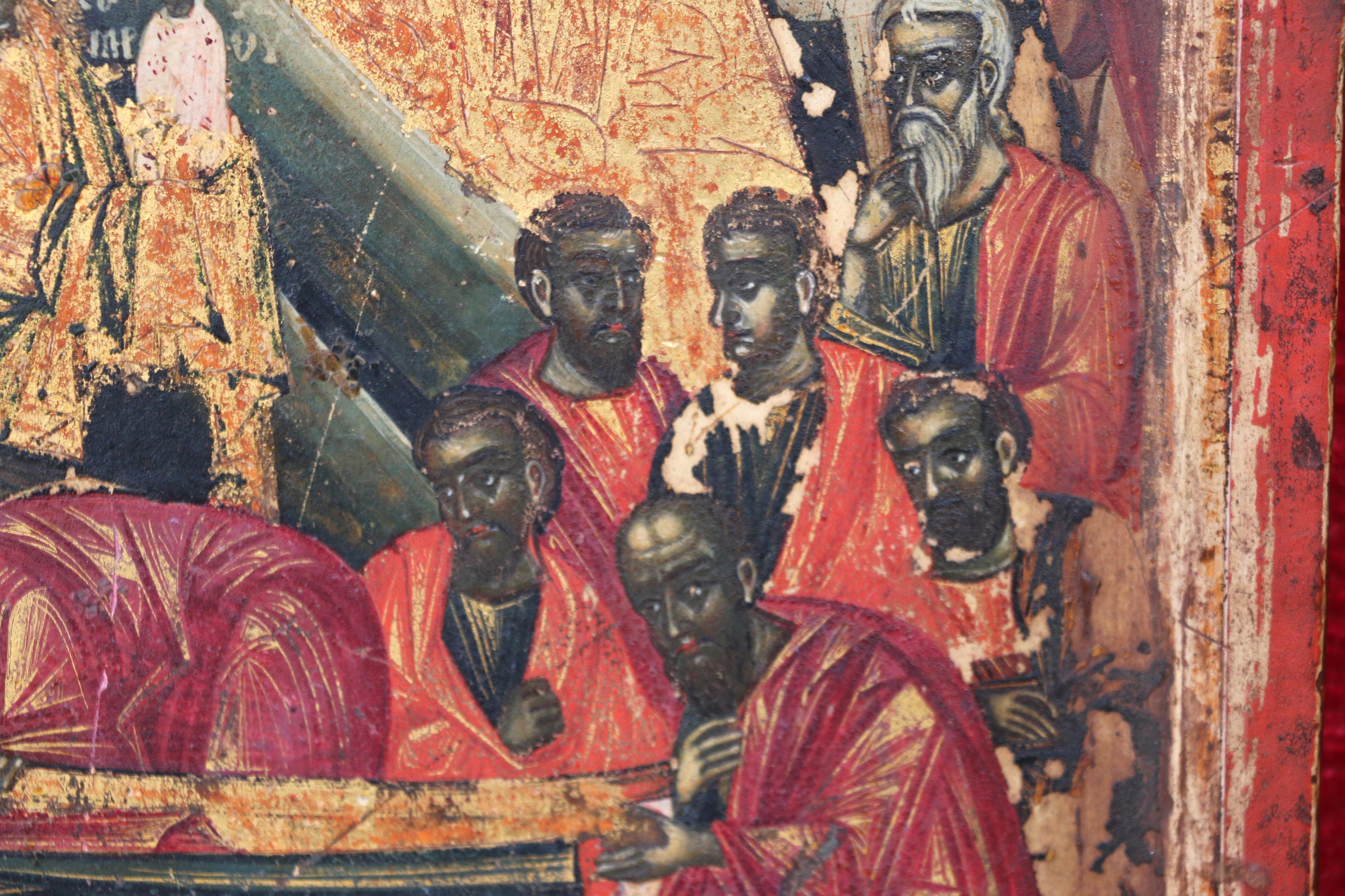 Russische Ikone der Entschlafung der Gottesmutter aus dem 18. Jahrhundert. Wood Malerei im Angebot 4