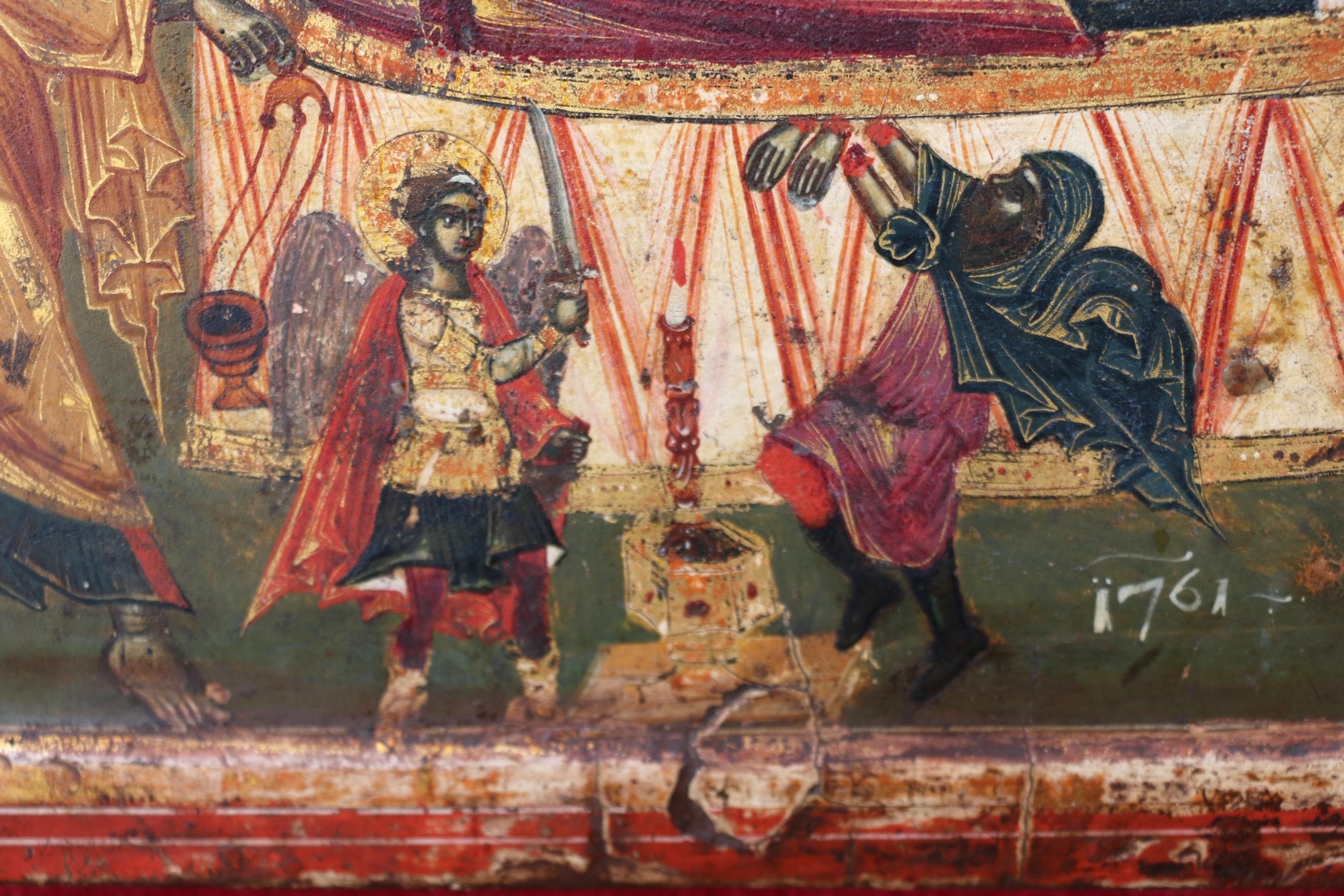 Russische Ikone der Entschlafung der Gottesmutter aus dem 18. Jahrhundert. Wood Malerei im Angebot 6