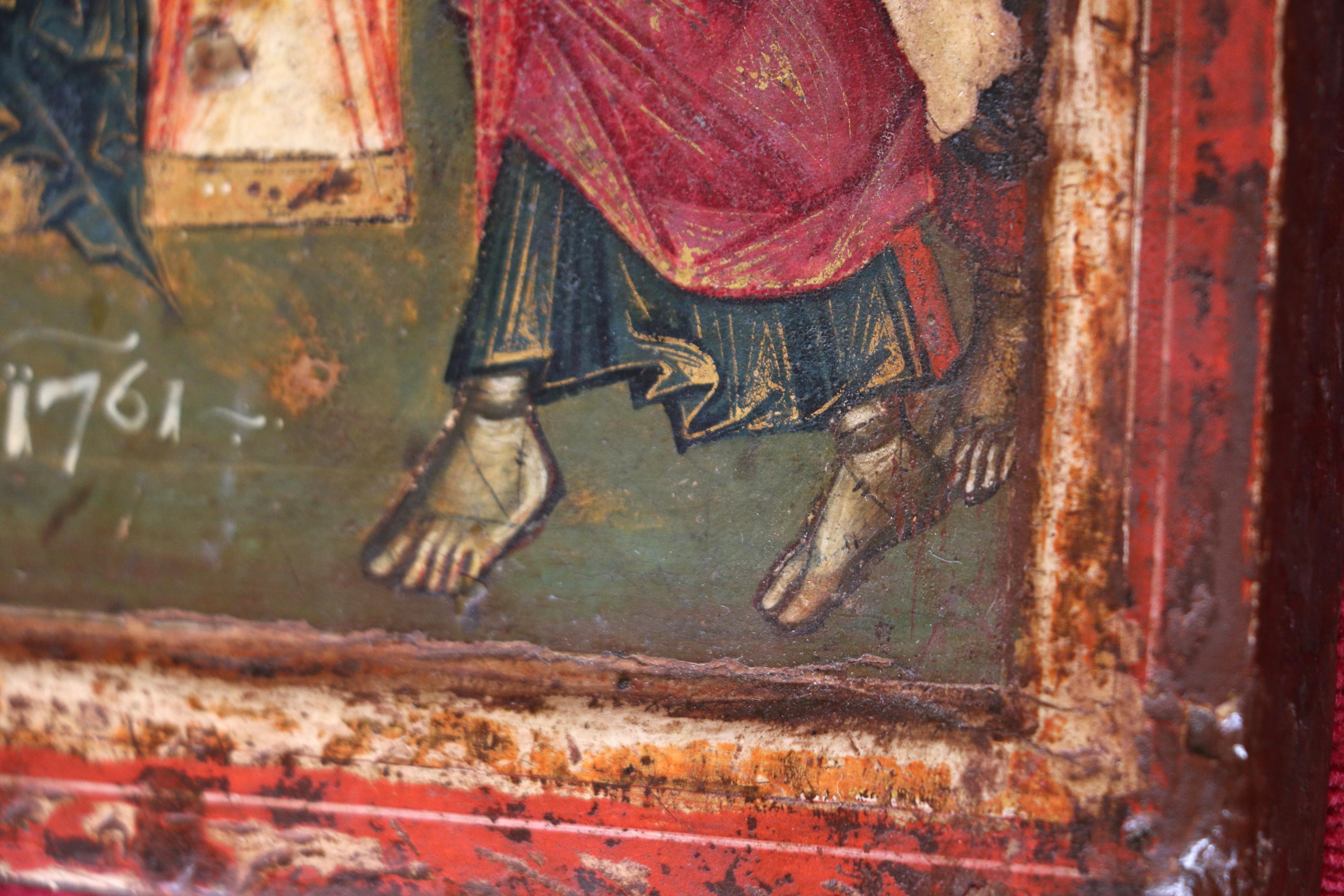 Russische Ikone der Entschlafung der Gottesmutter aus dem 18. Jahrhundert. Wood Malerei im Angebot 7