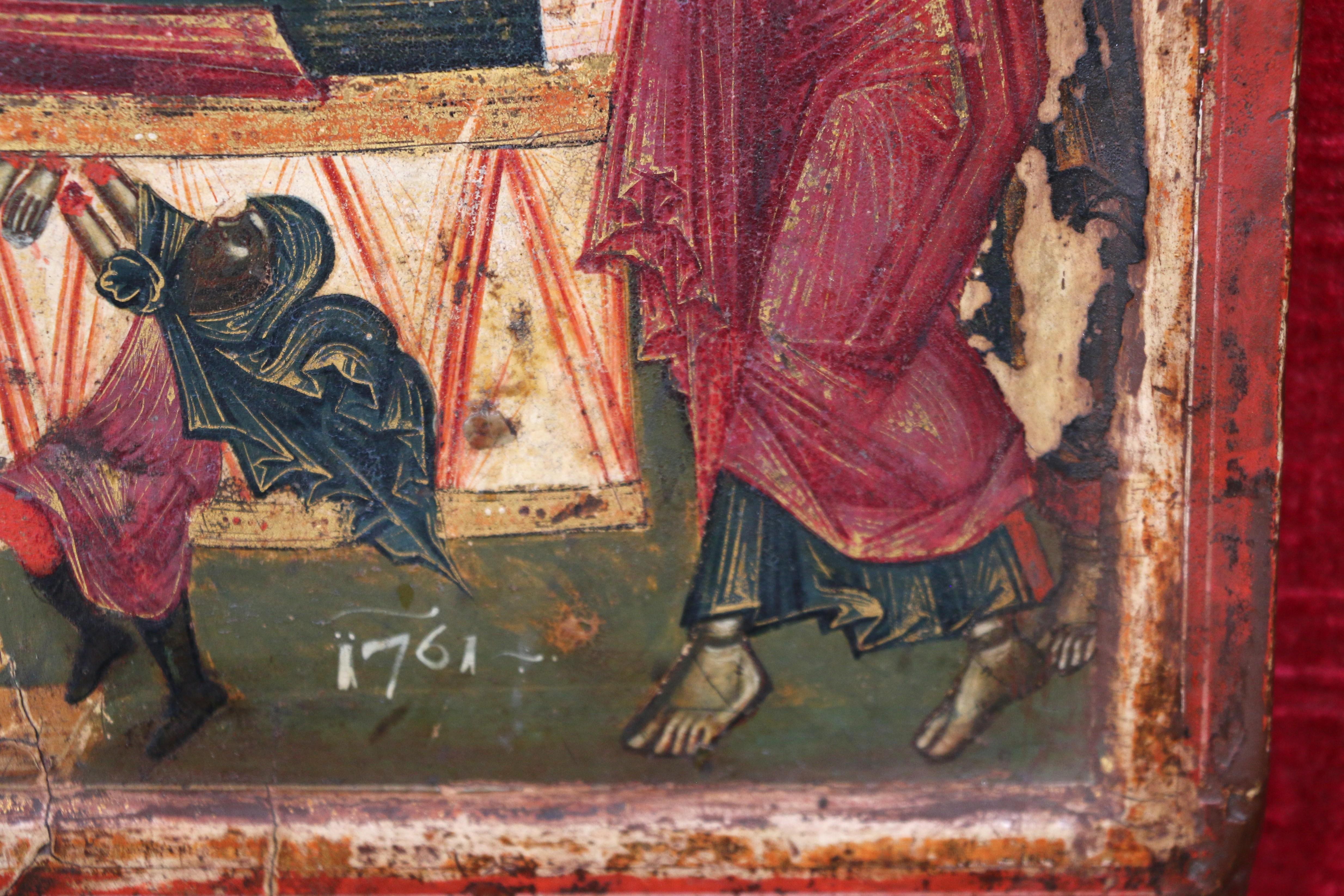 Russische Ikone der Entschlafung der Gottesmutter aus dem 18. Jahrhundert. Wood Malerei im Angebot 8