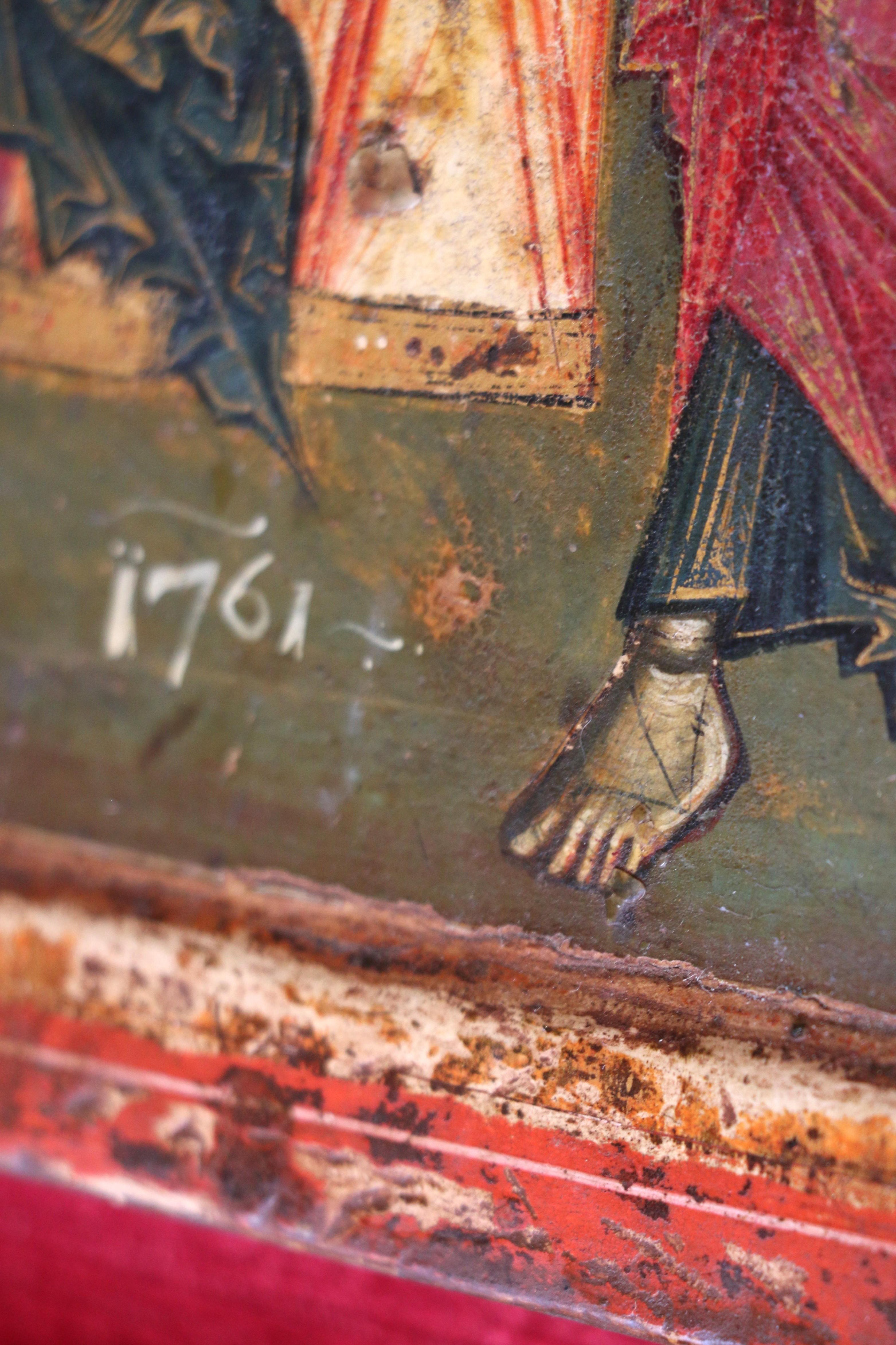 Russische Ikone der Entschlafung der Gottesmutter aus dem 18. Jahrhundert. Wood Malerei im Angebot 9